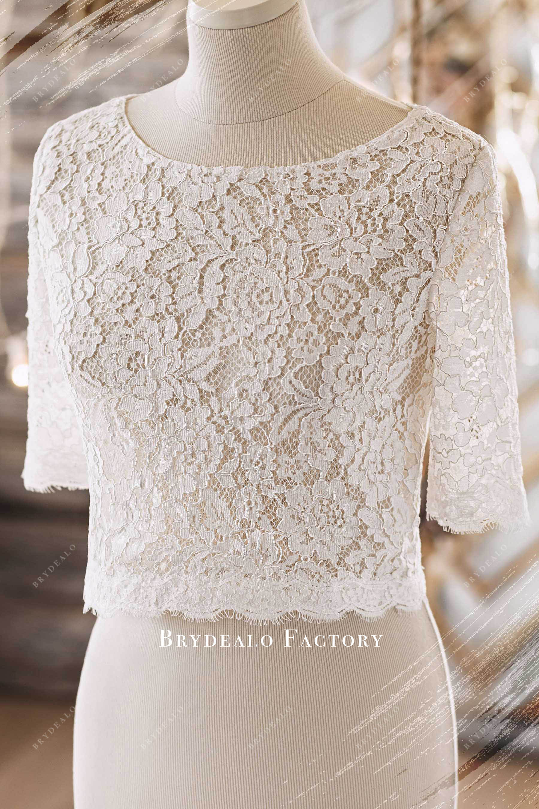 guipure lace sleeved bridal top