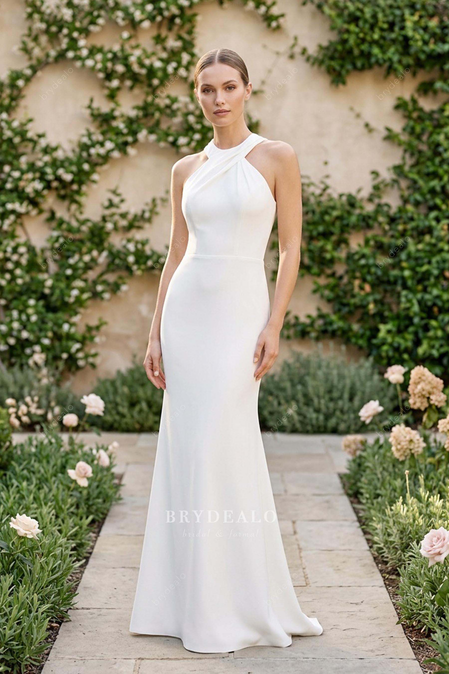 halter crepe wedding dress