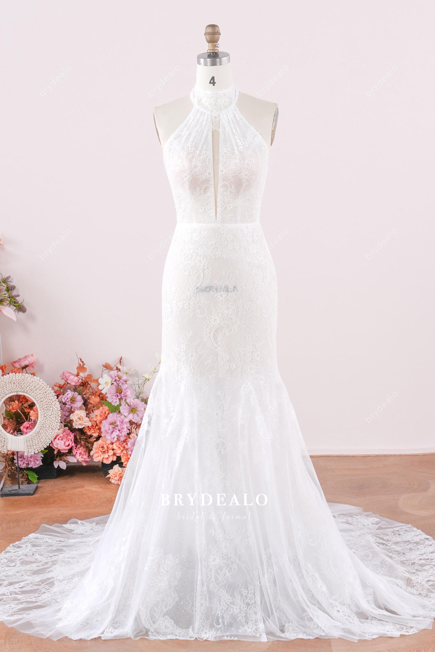 halter neck cutout mermaid wedding dress