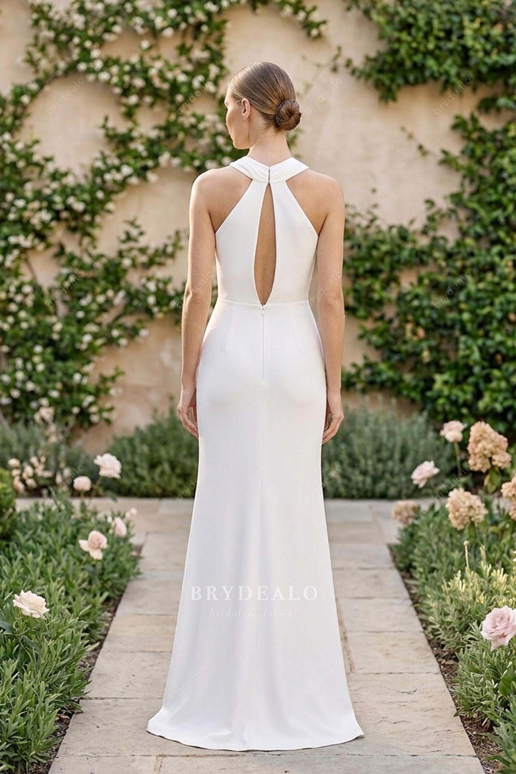 halter open back simple wedding dress