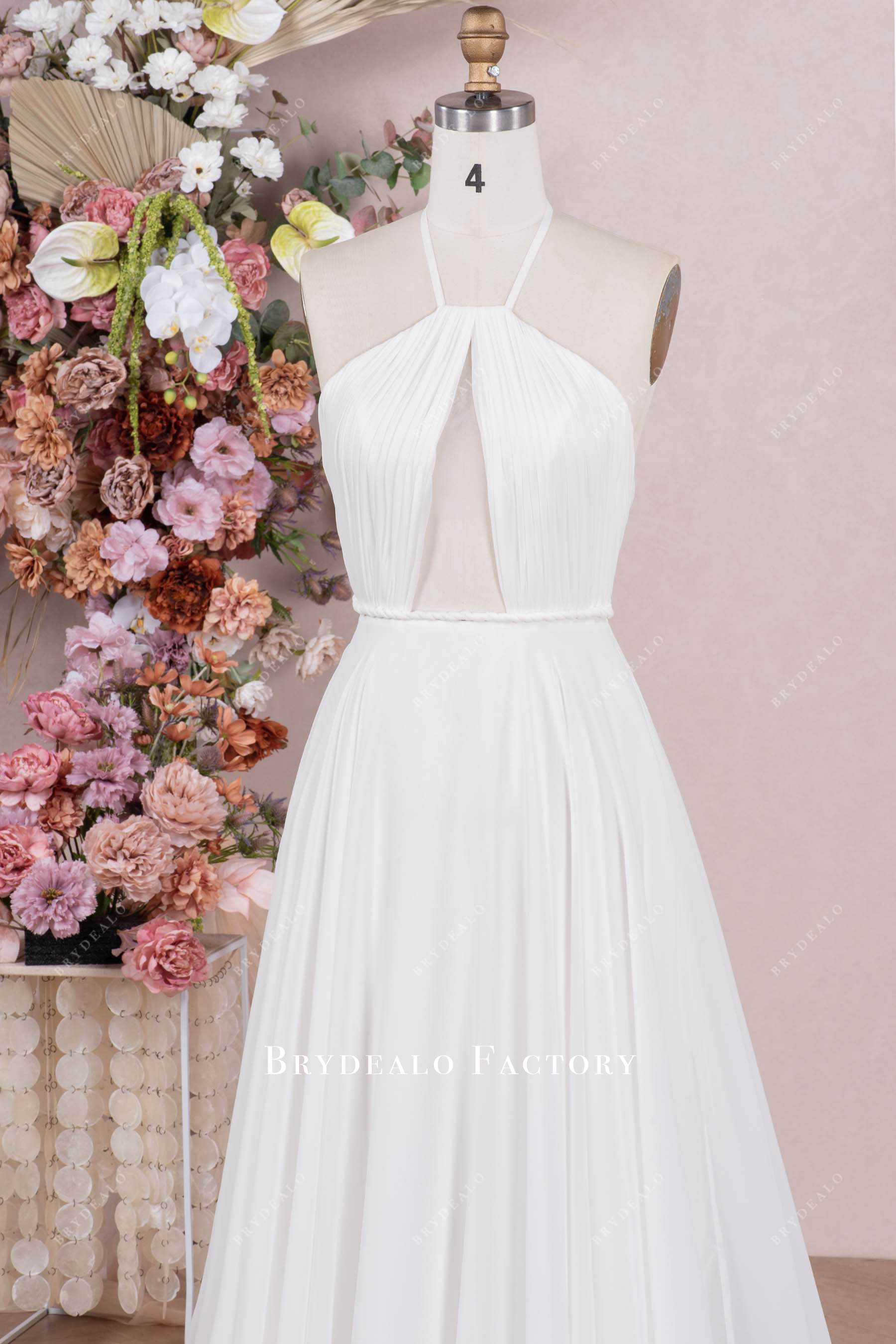 halter pleated wedding dress