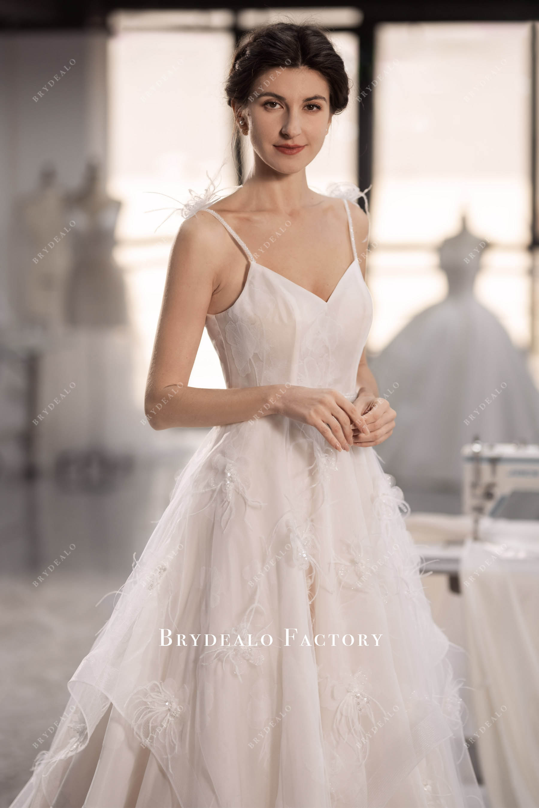 hand-sewn beaded flower lace wedding dress