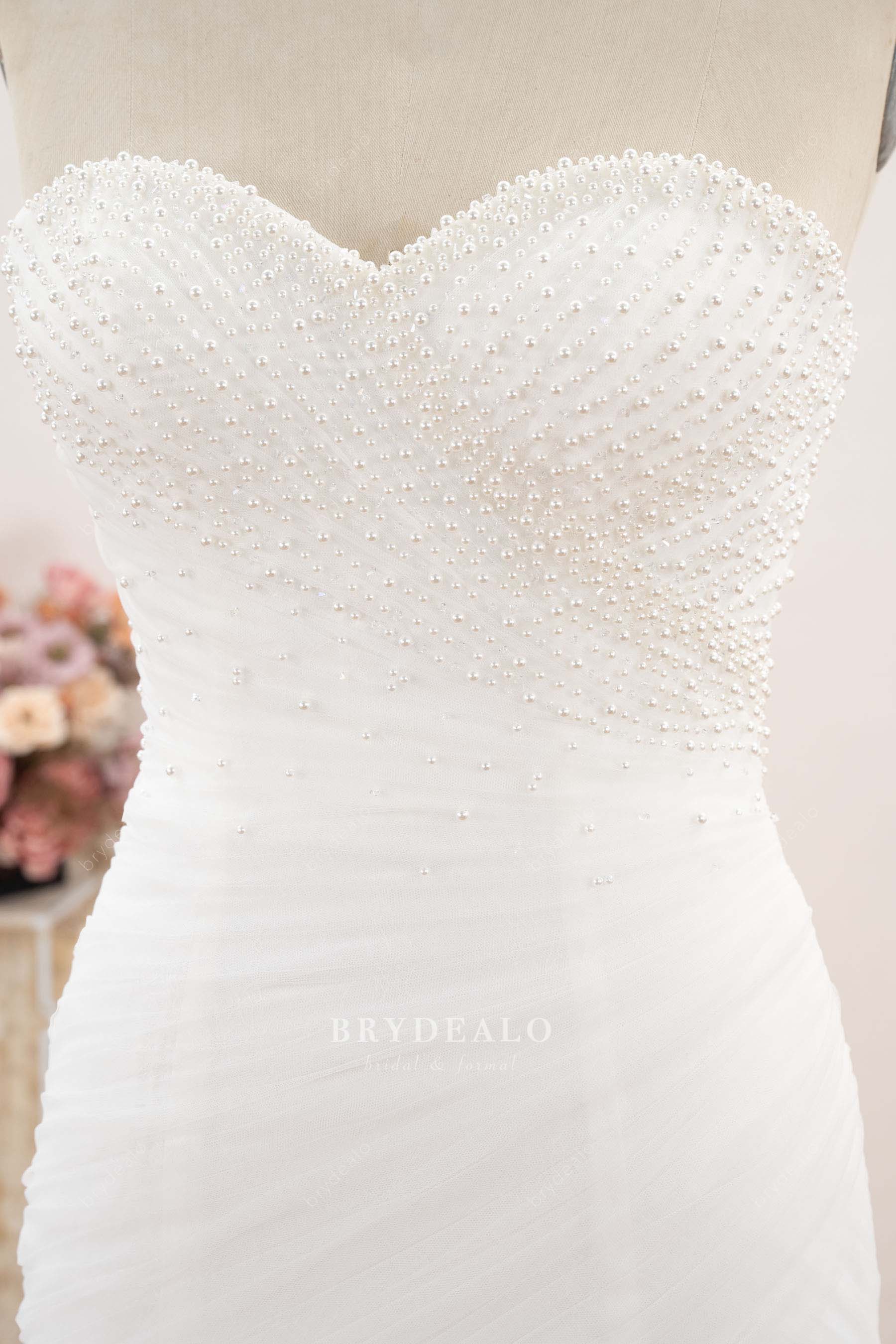 hand-sewn pearls crystals neckline wedding dress