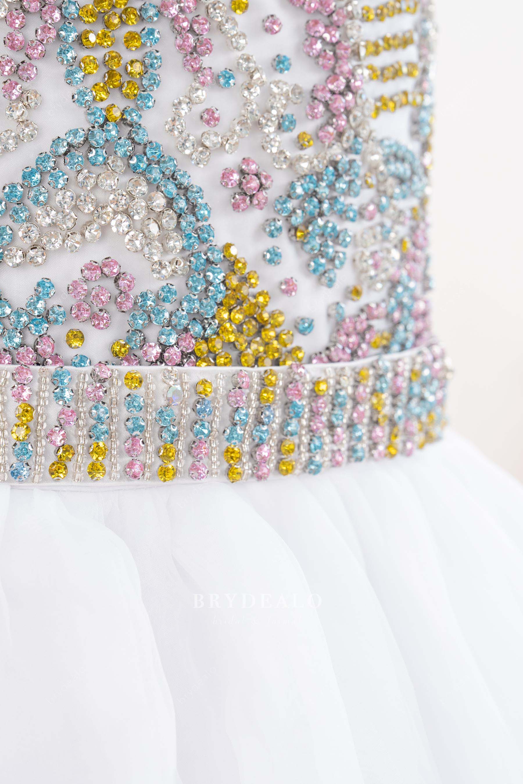 hand-sewn rhinestone belt kids pageant gown