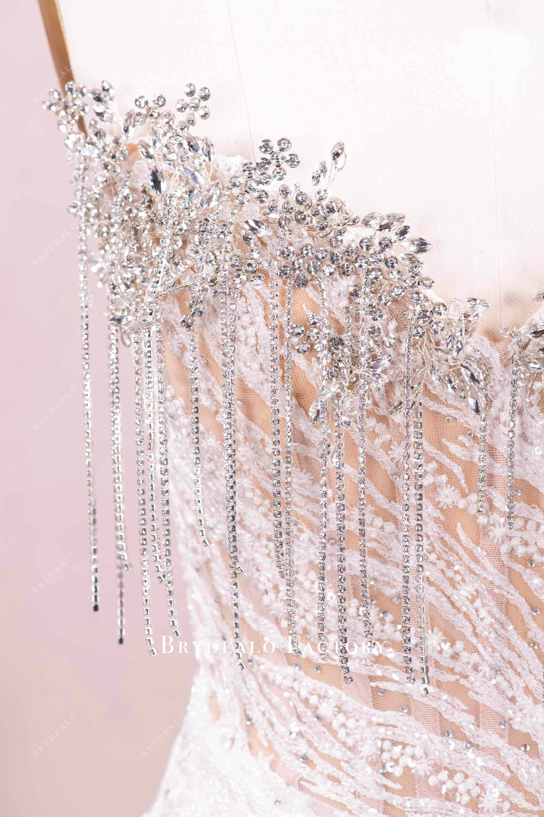 hand-sewn rhinestone neck wedding dress