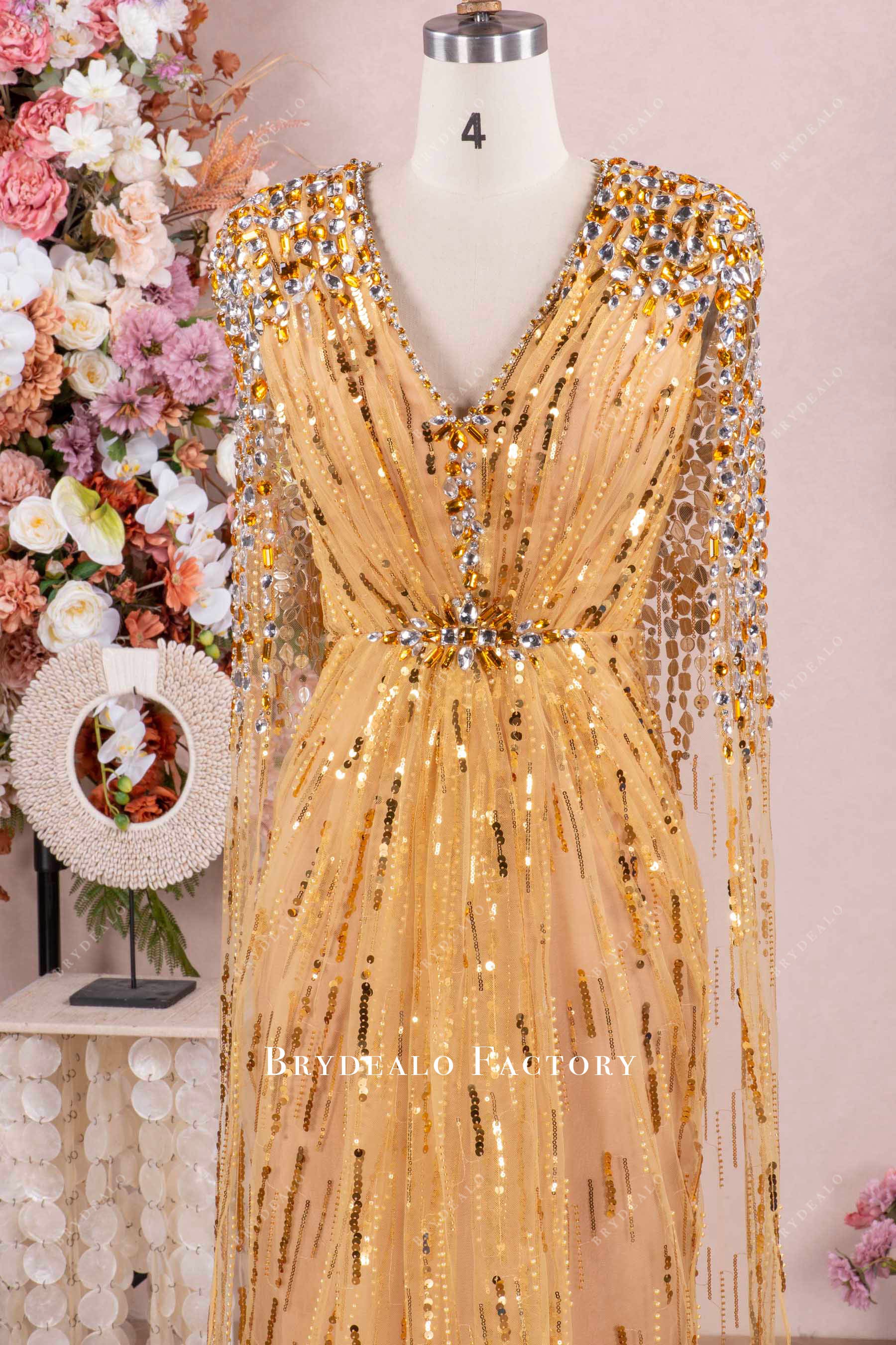 hand-sewn rhinestone neck formal dress