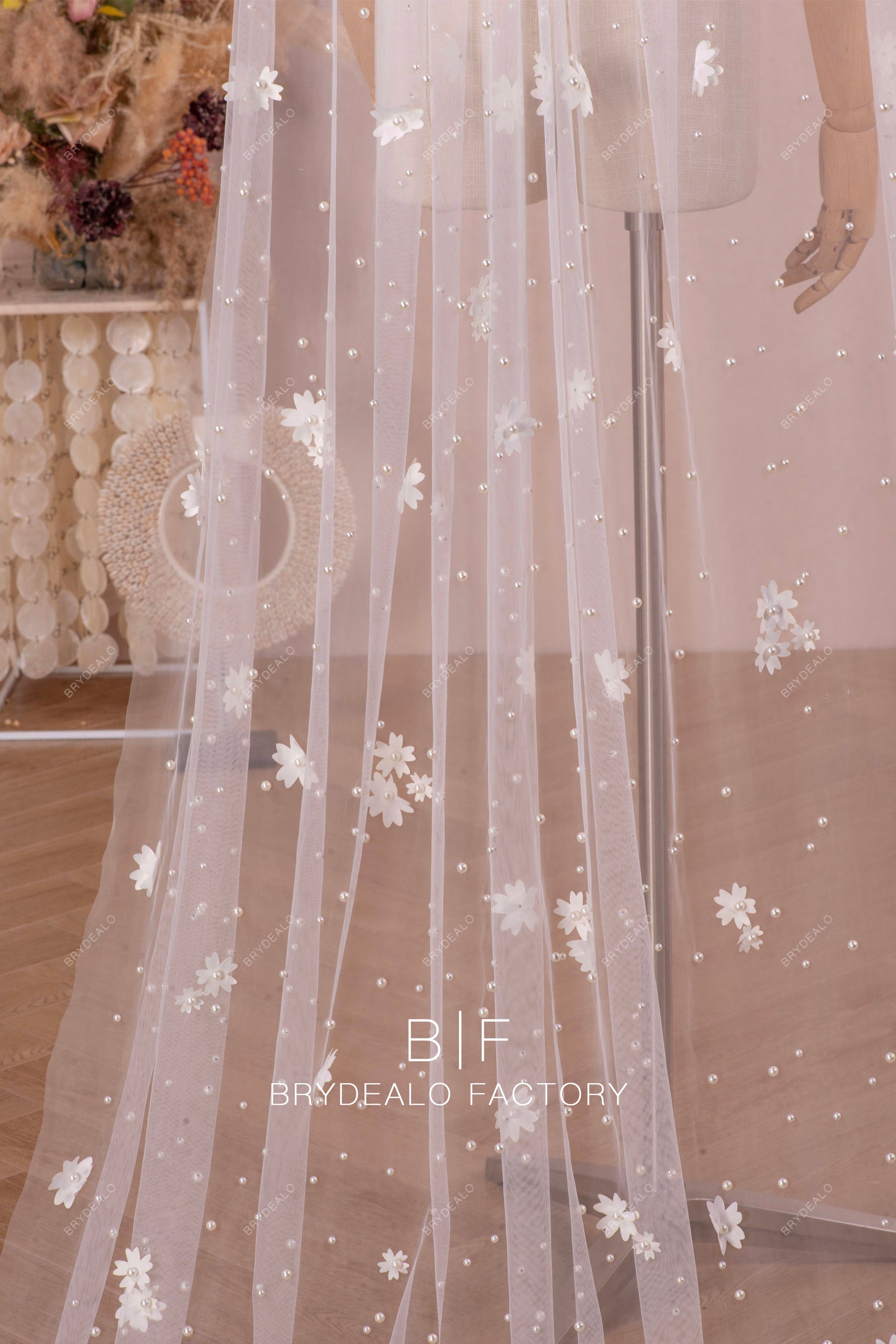 handmade flower pearl wedding veil