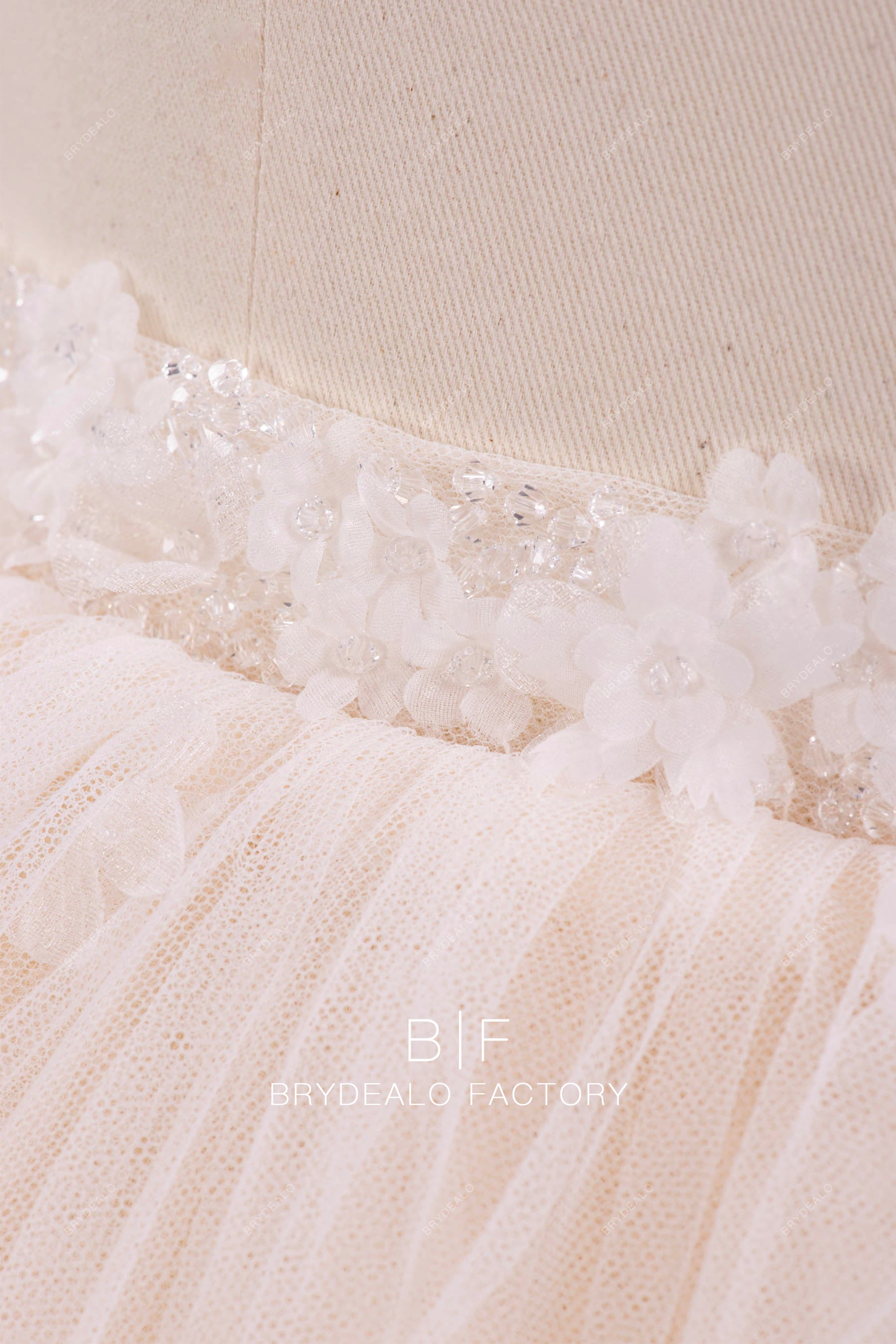 hand-sewn beaded flower waist bridal overskirt