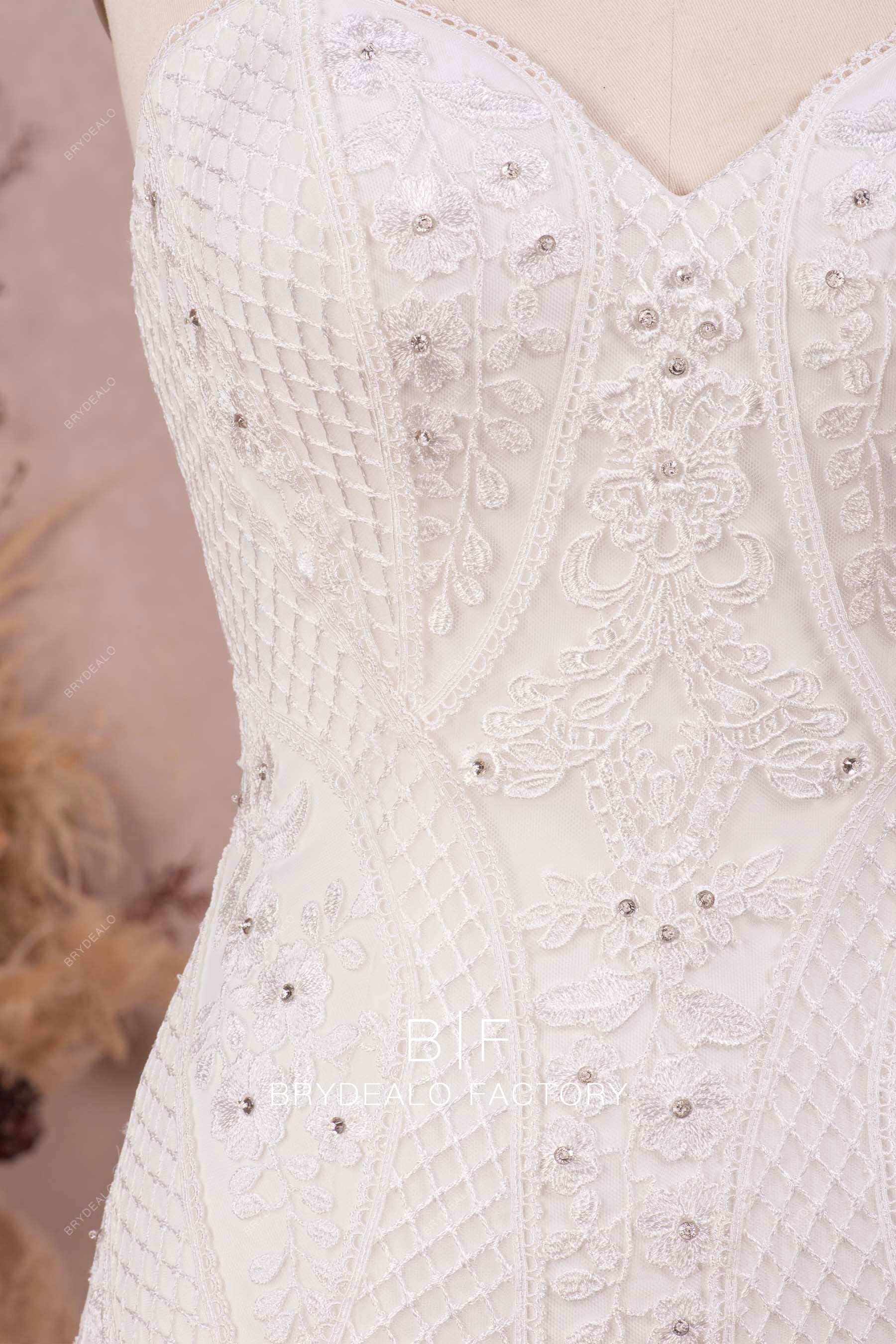 hand-sewn rhinestone lace wedding dress