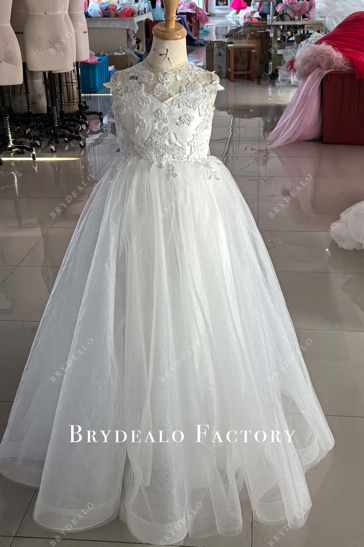 Handtailored Sequin Scattered Lace Floor Length Holy Communion Dress