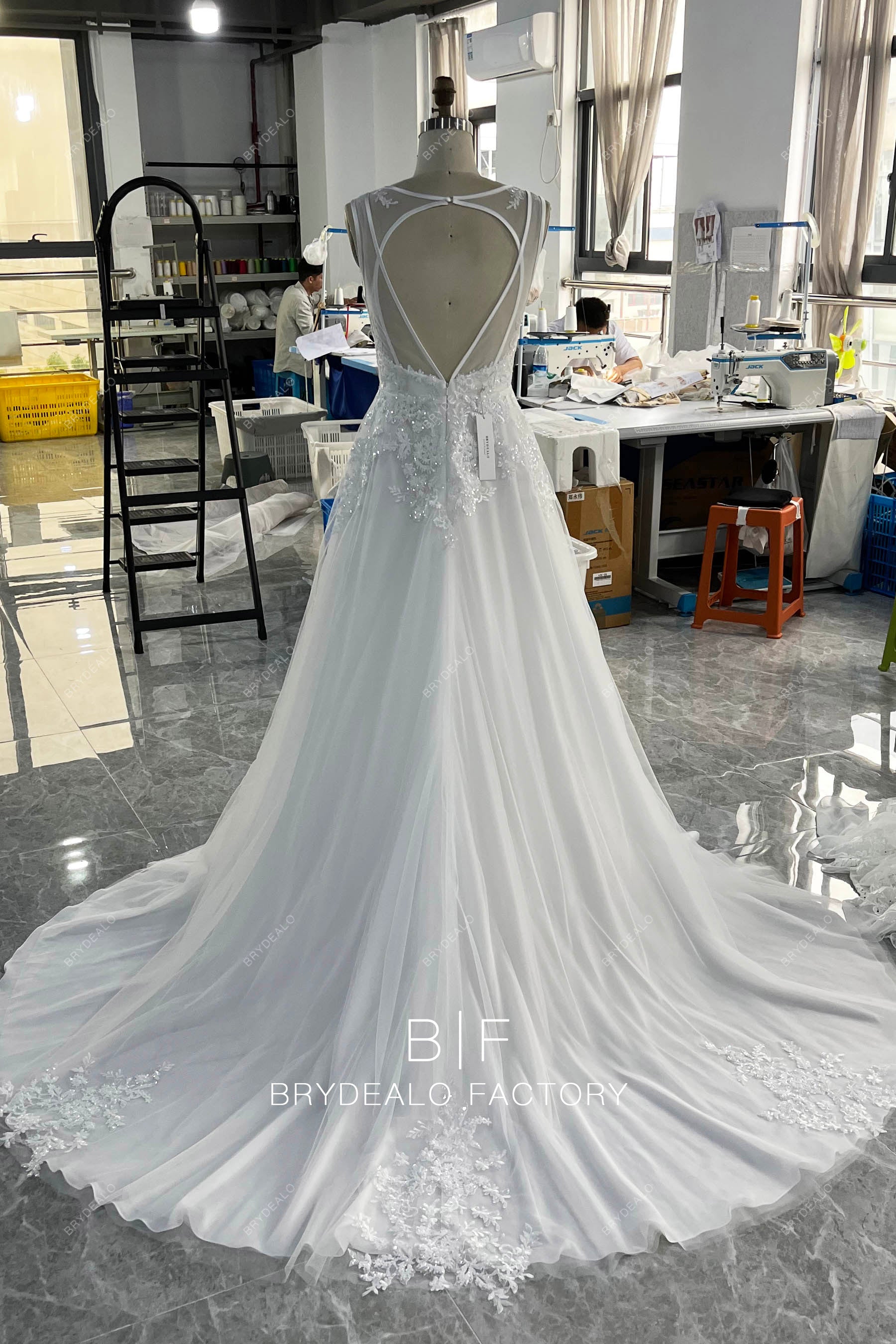 Sparkling Sequined Lace Heart-shape Open Back Wedding Dress