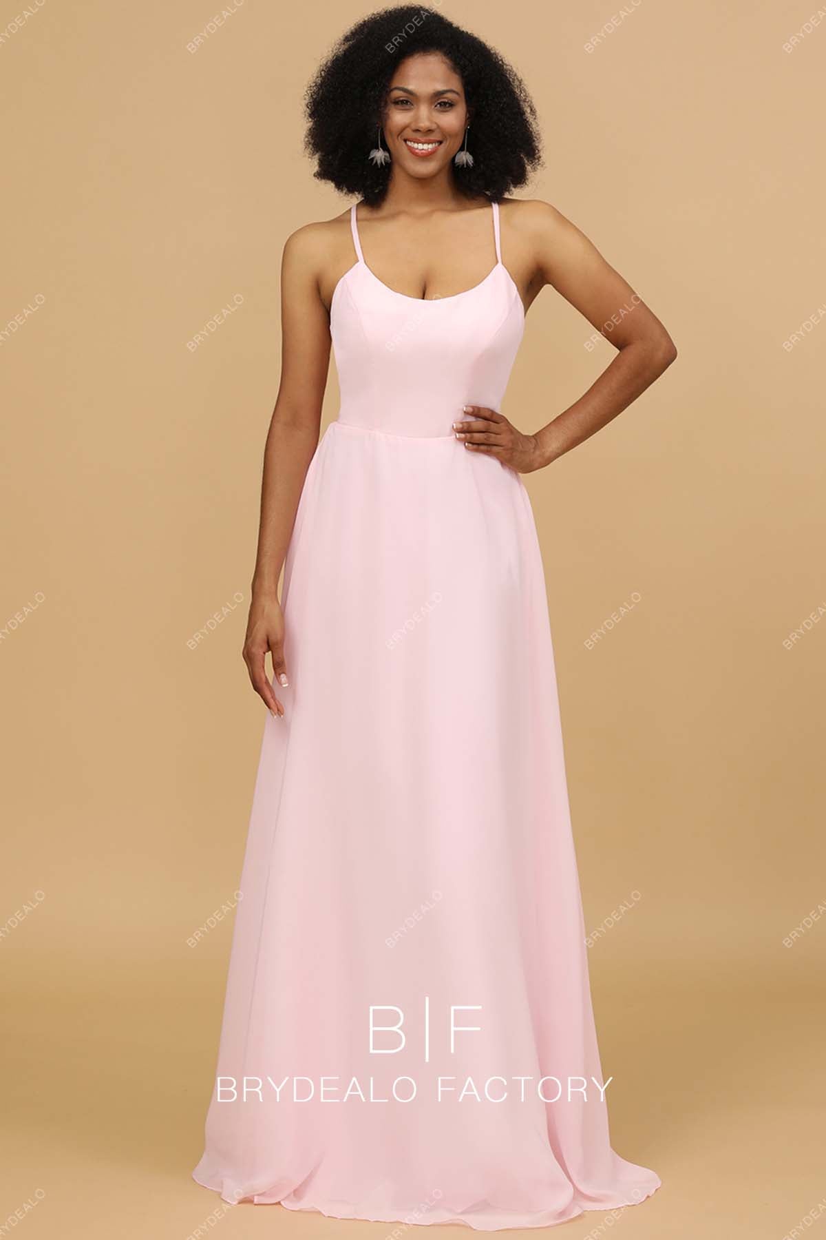 Pink Scoop Neck Chiffon A-line Floor Length Bridesmaid Dress