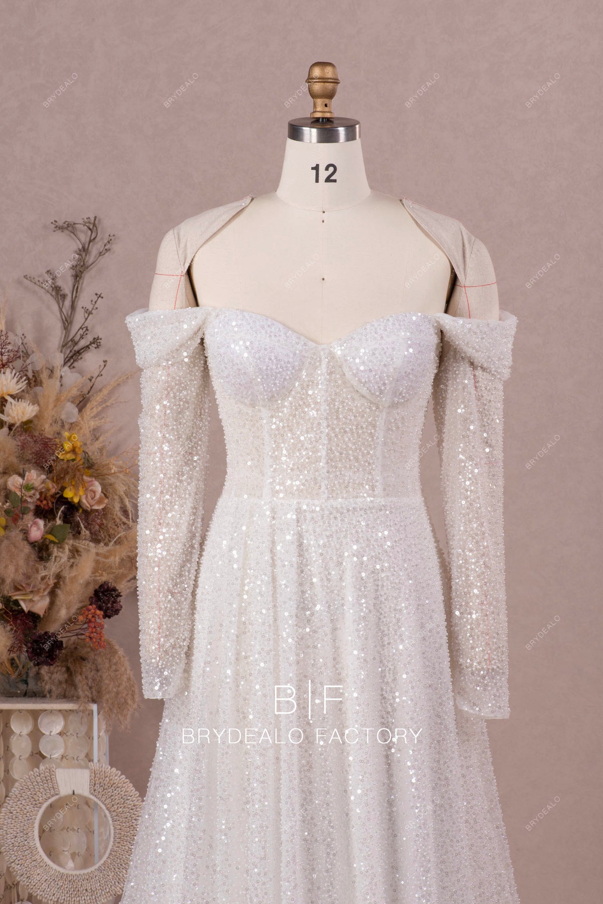 Sheath Off Shoulder Beaded Short Wedding Dress