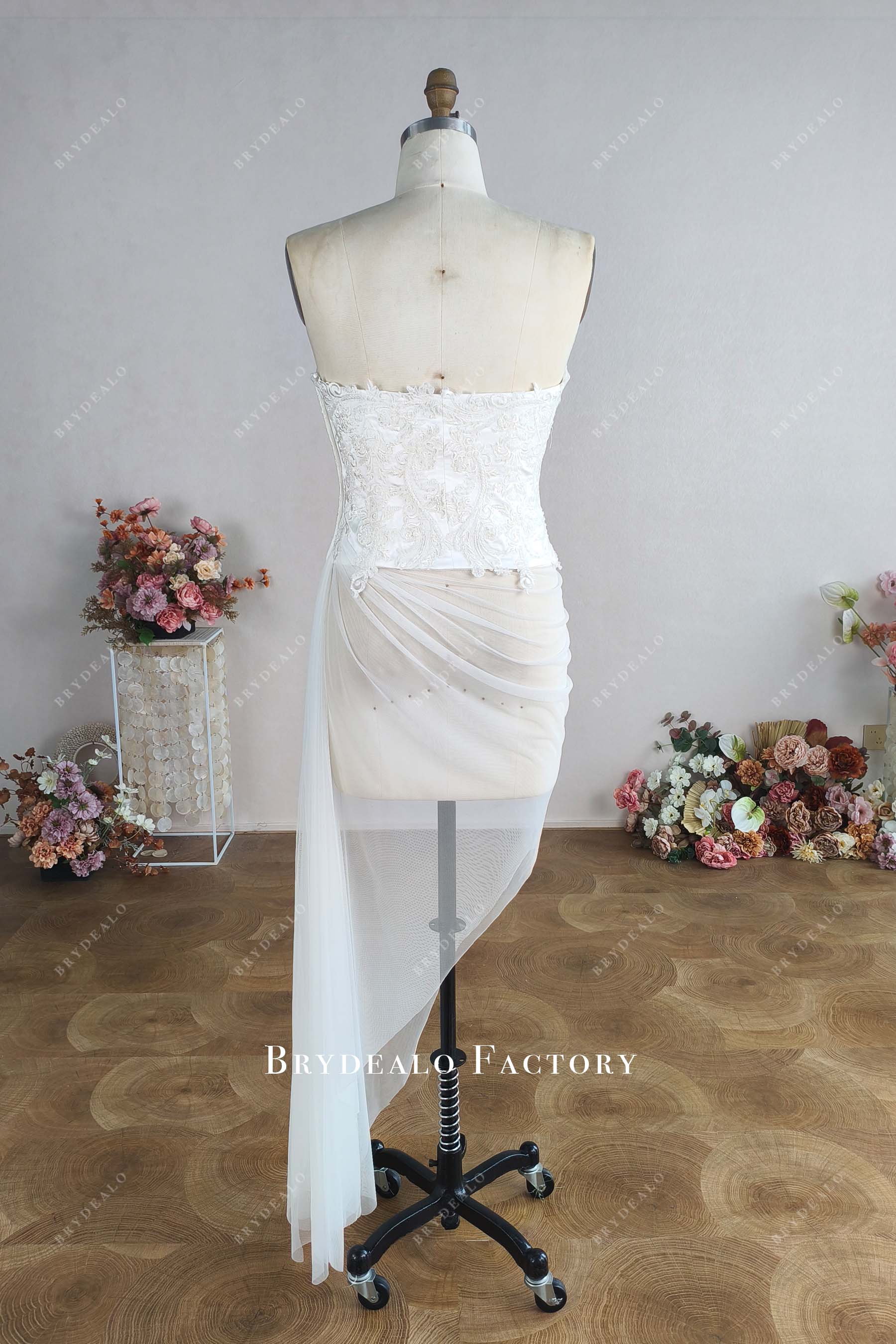 high-low tulle drape wedding corset