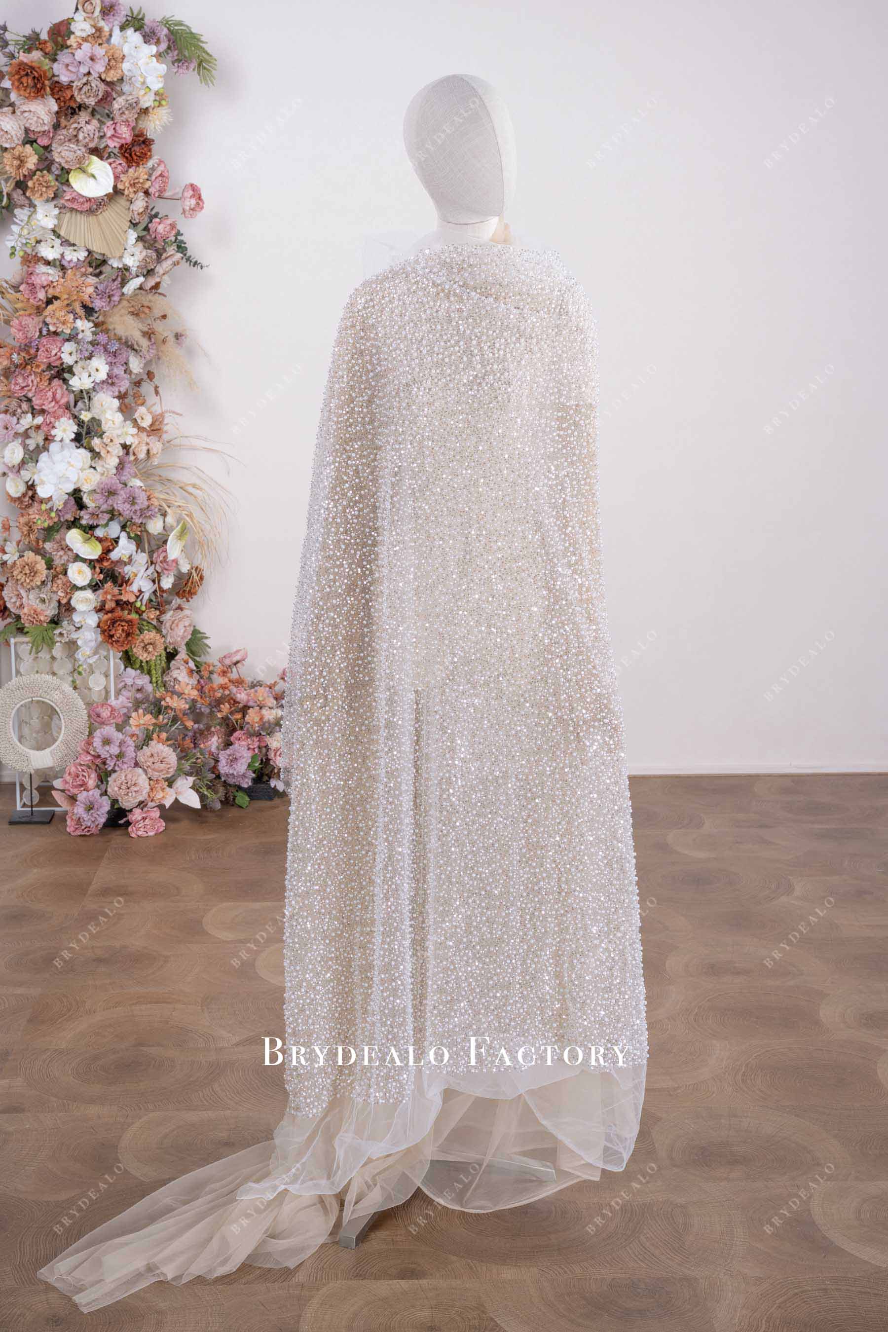 high quality beaded pearl tulle
