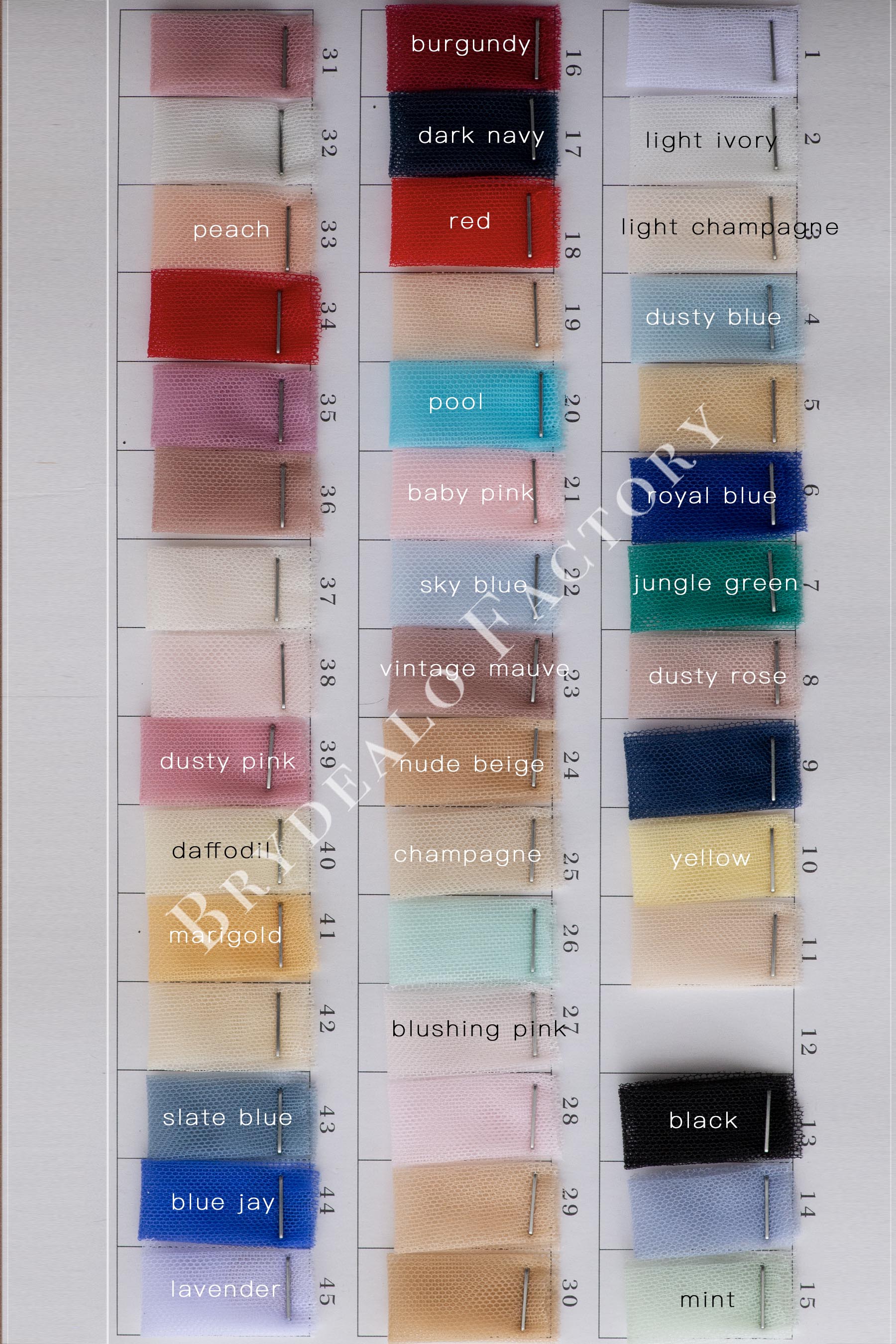 High Quality Bridal Tulle Fabric Color Chart 70 Colors High Quality Bridal Tulle Fabric Color Chart 70 Colors