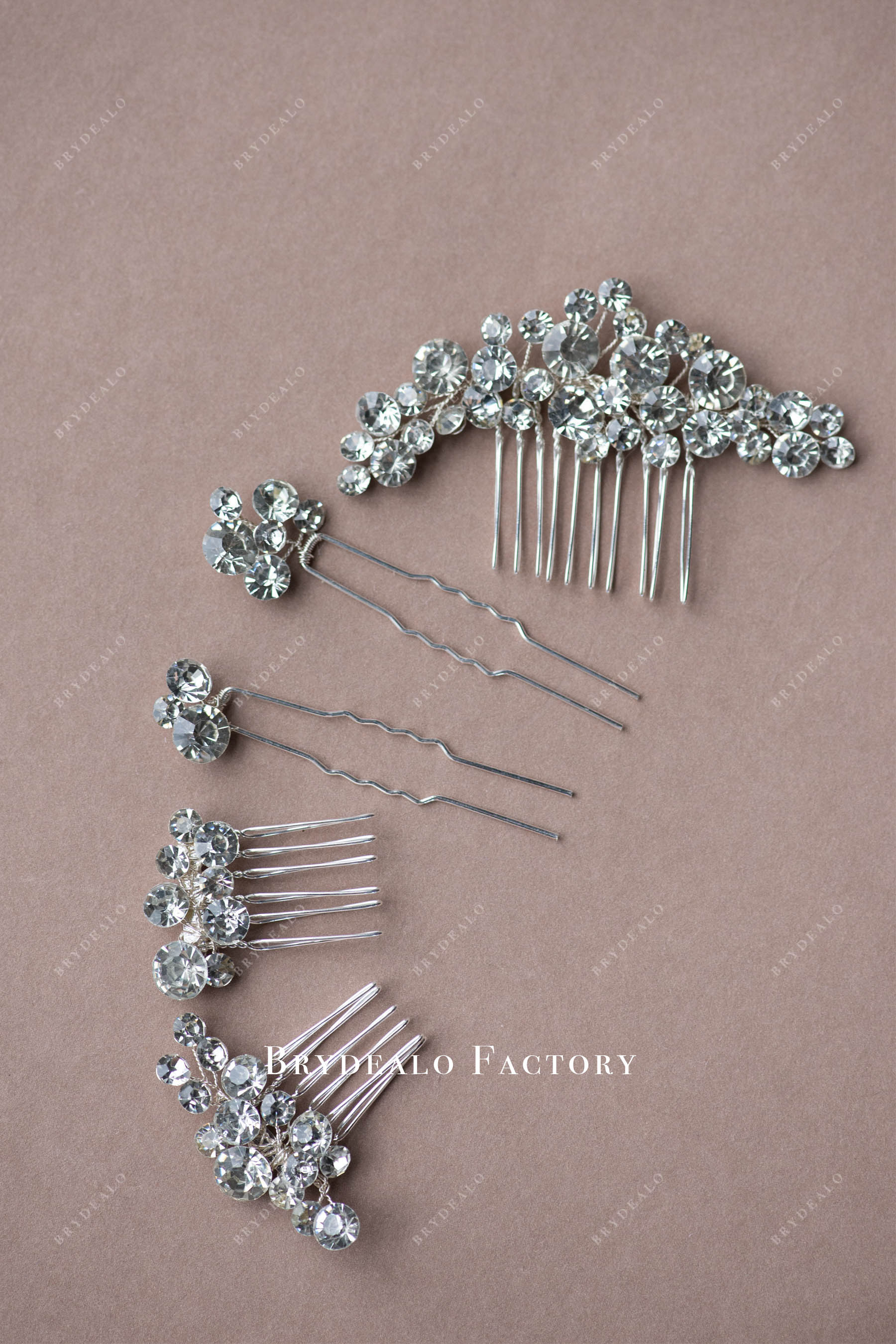 High Quality Rhinestone Silver Bridal Hair Comb Clips Set