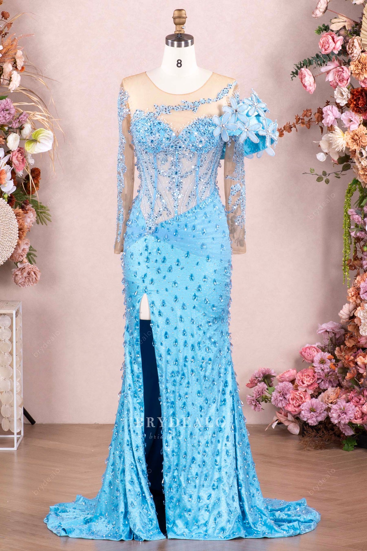 high sigh slit luxury prom dress