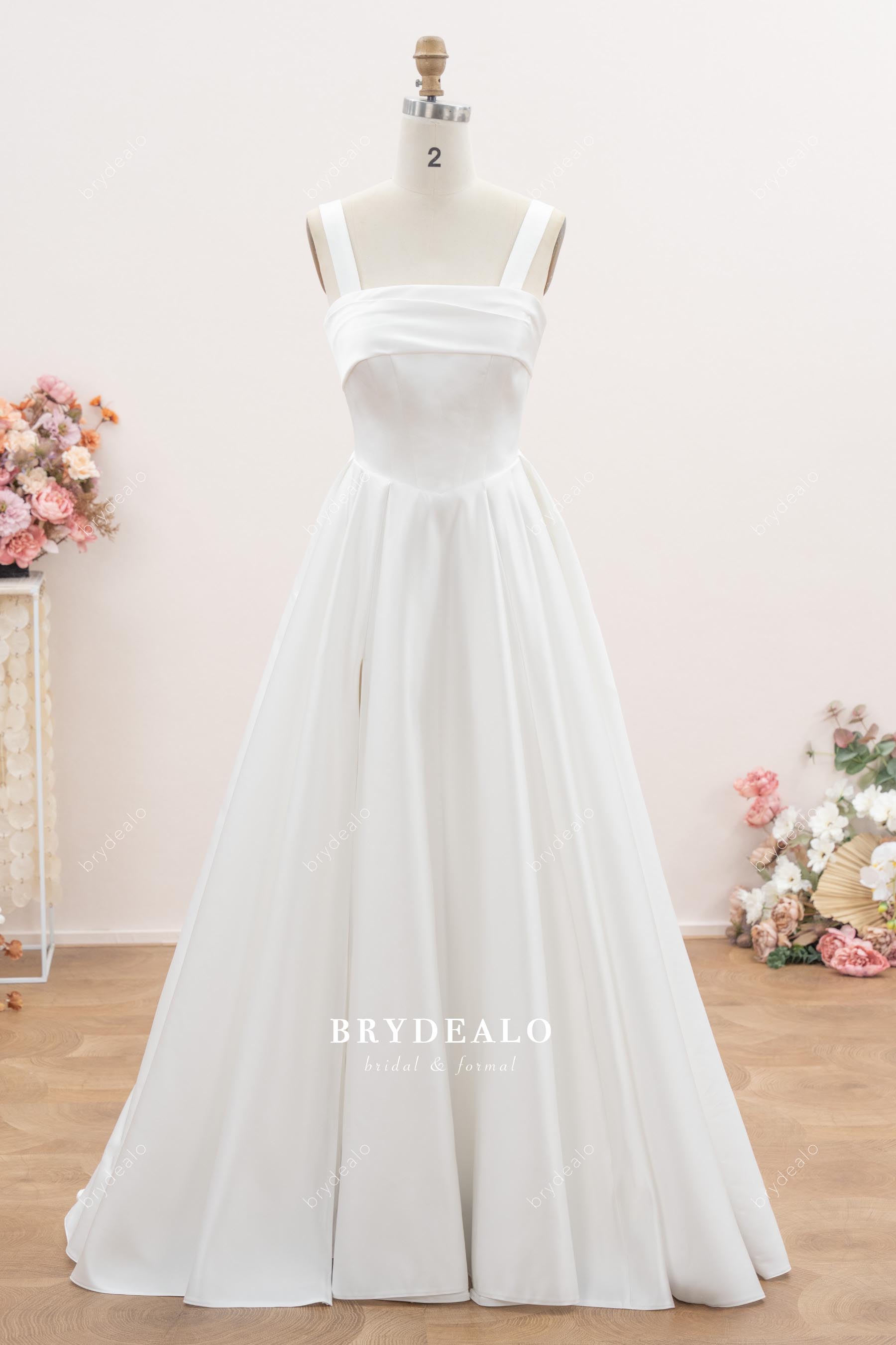 high slit simple satin wedding dress