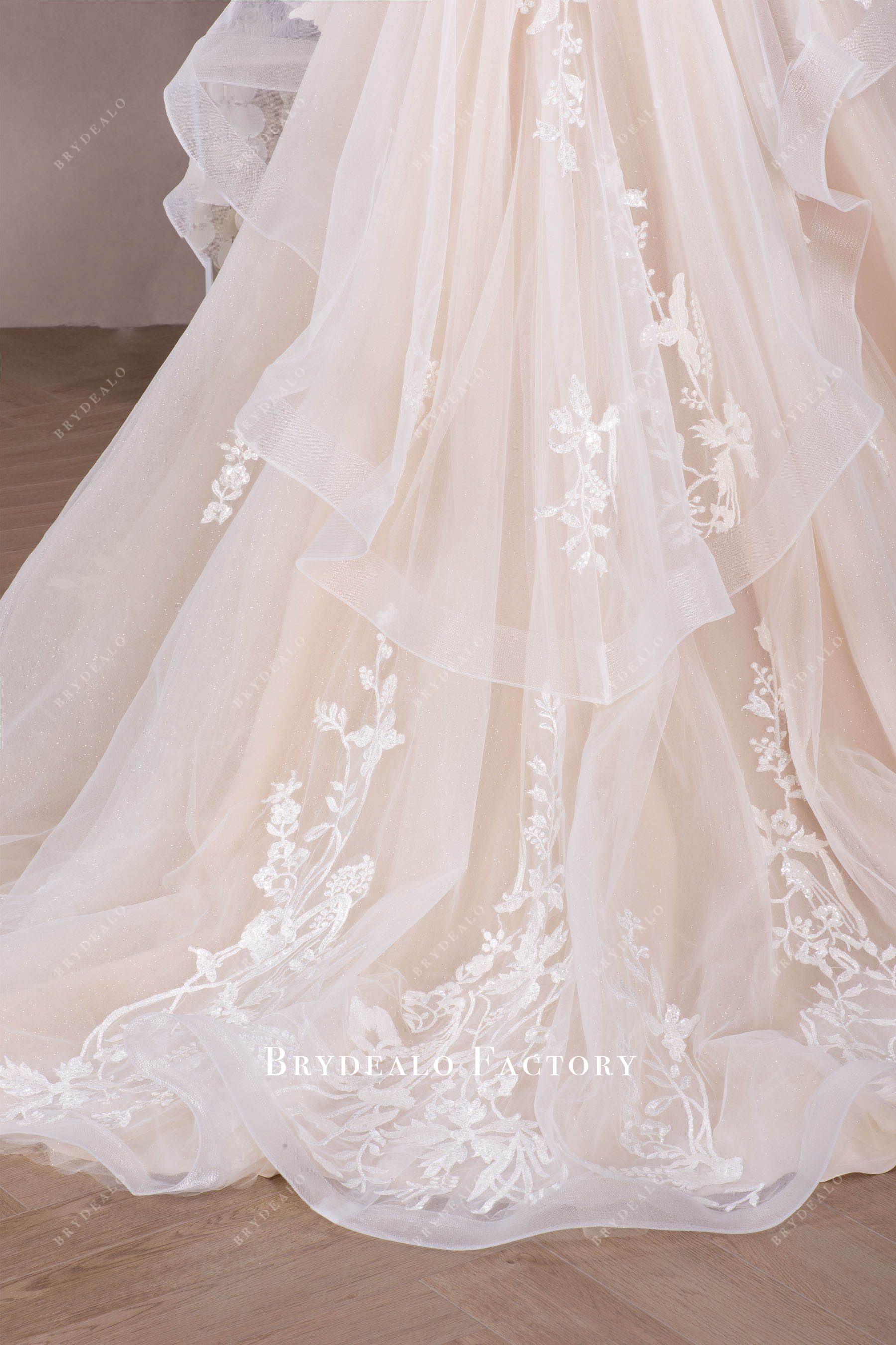 horsehair train lace wedding gown