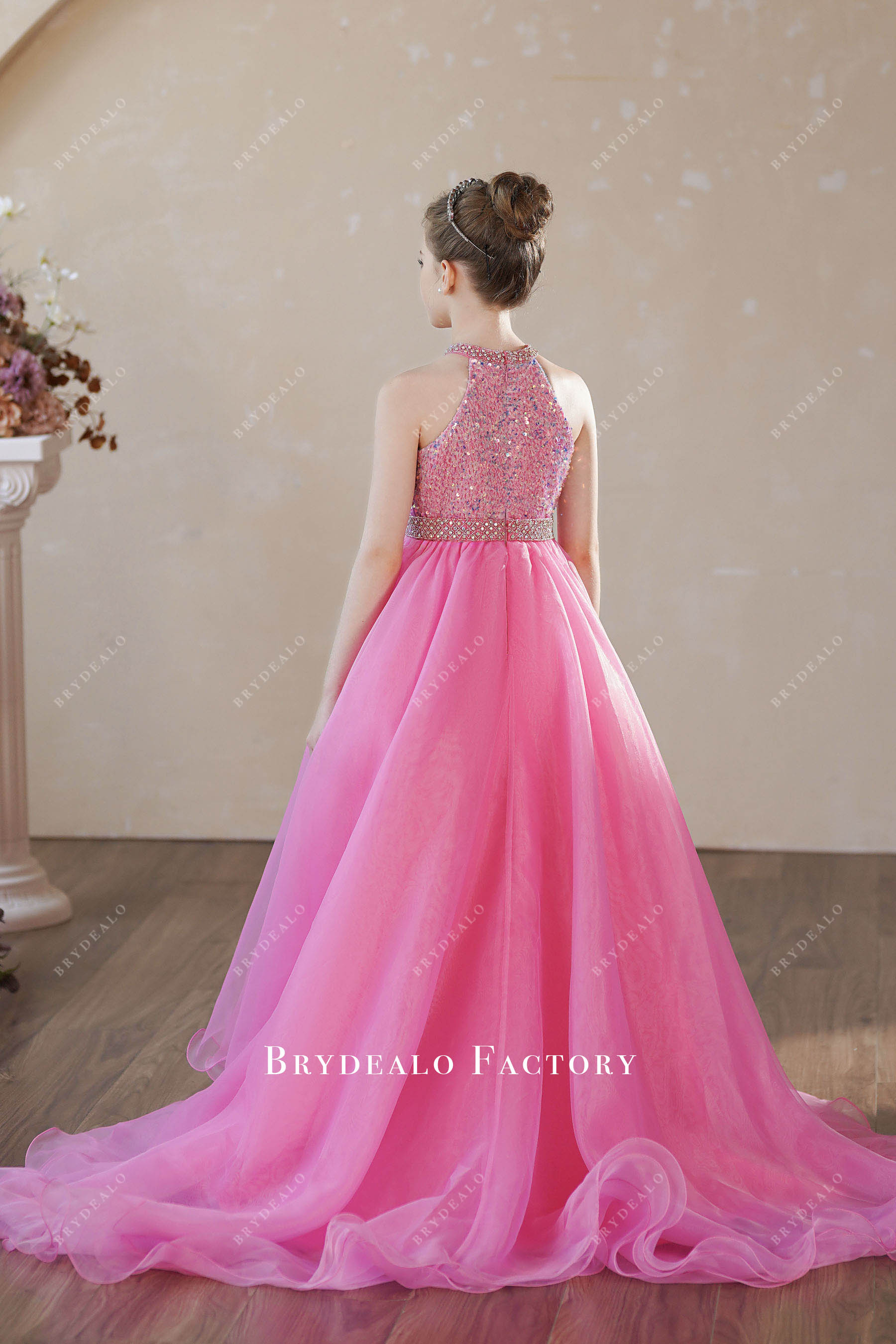 hot pink organza kids birthday dress