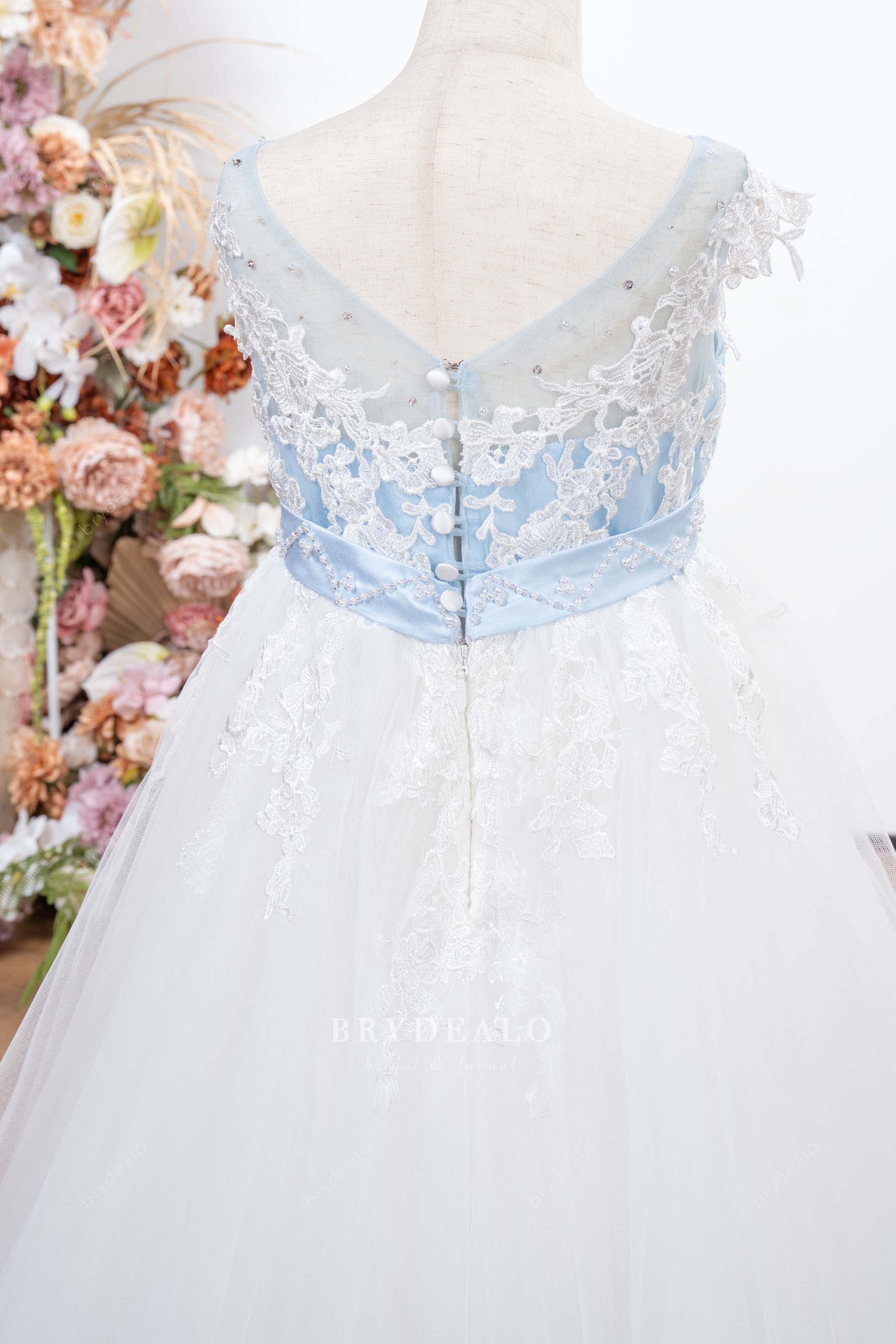 ice blue cap sleeve flower girl dress