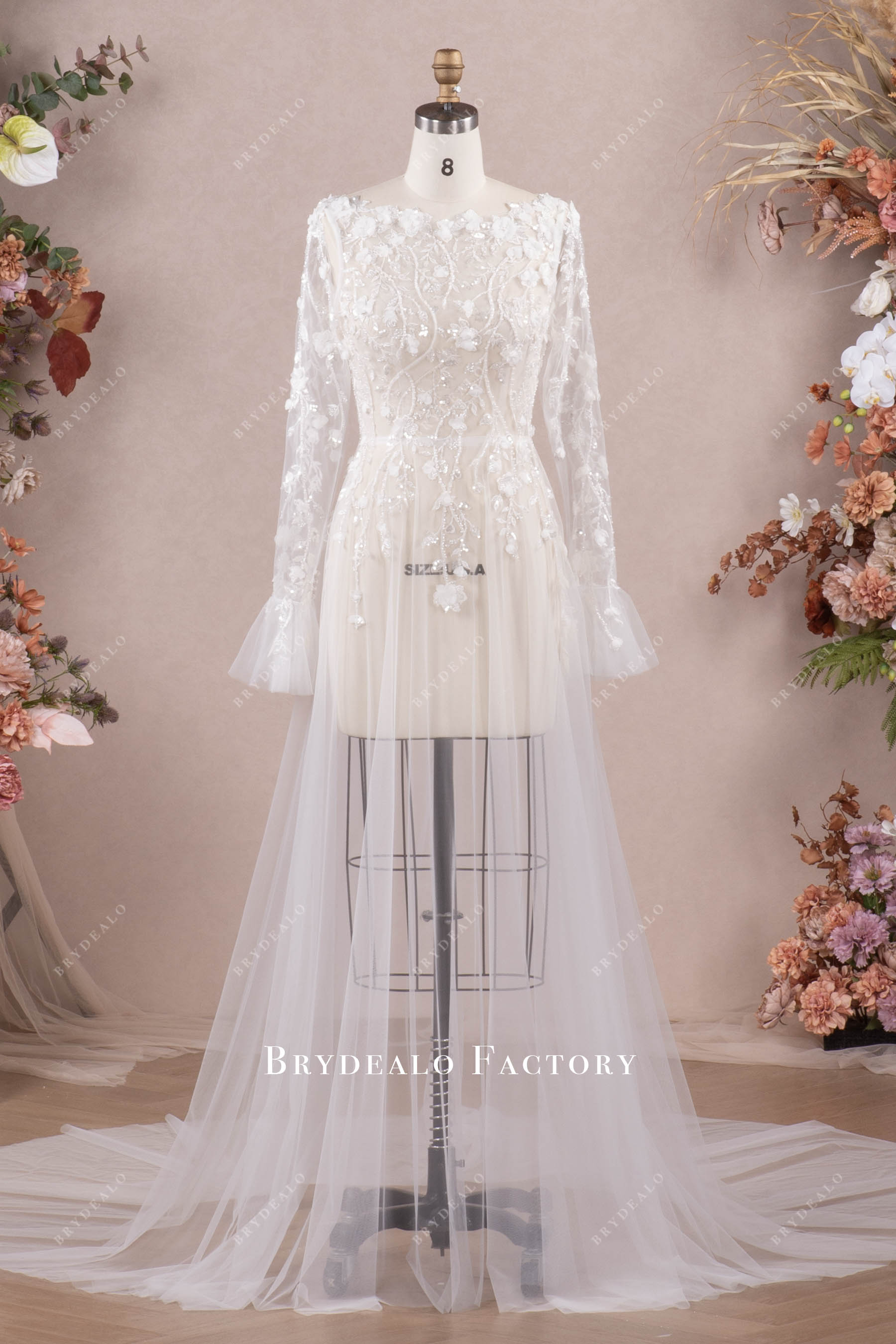 illusion 3D flower lace bridal robe