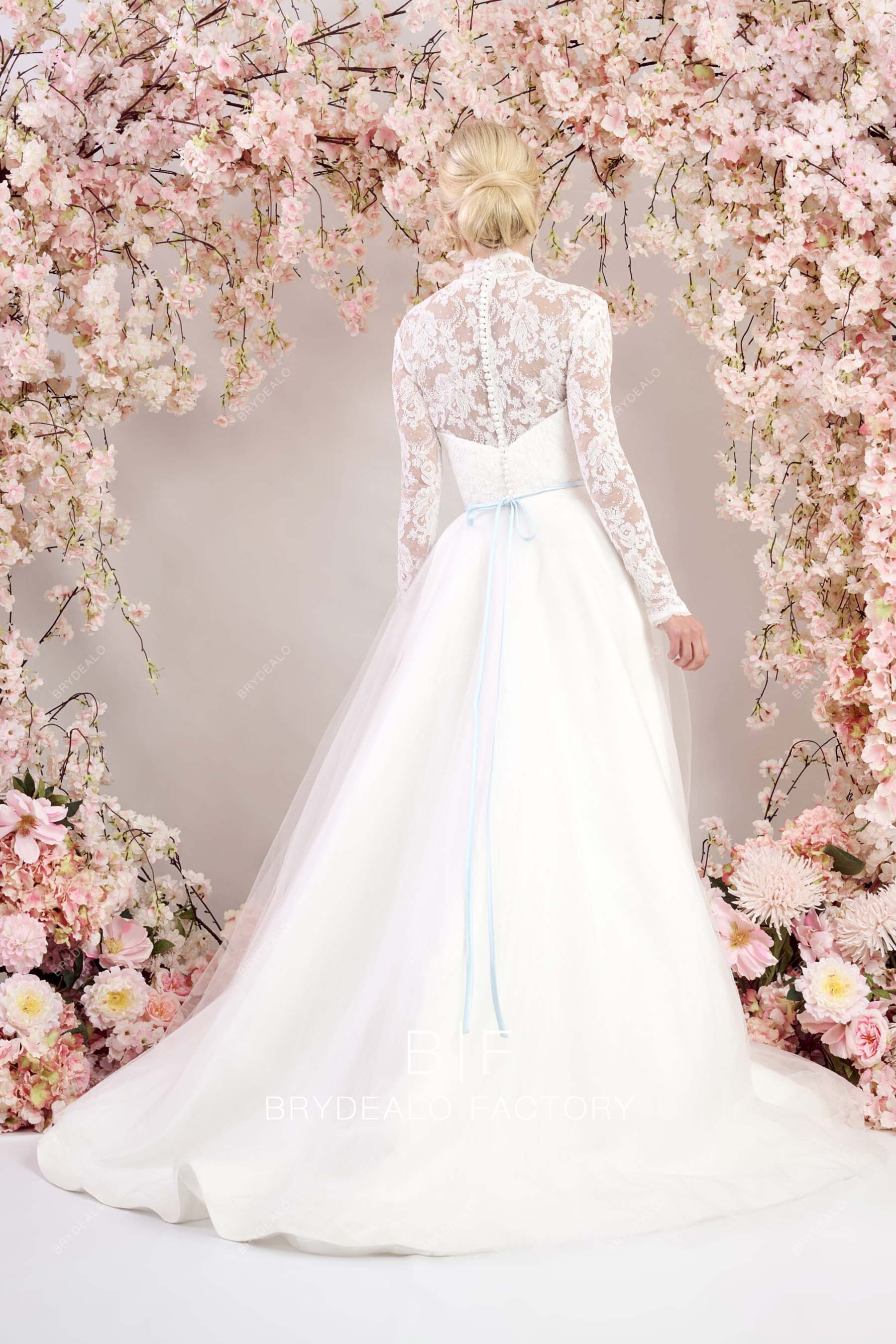 illusion back A-line long train wedding gown