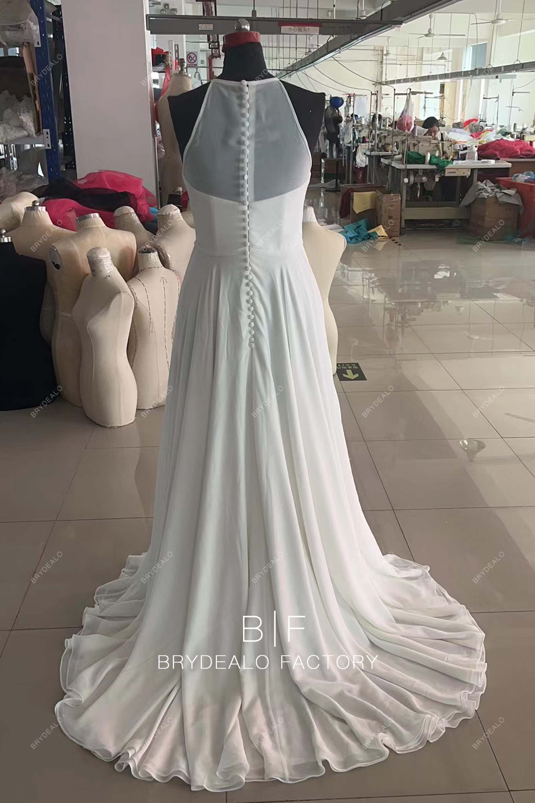 illusion back long A-line bridal gown