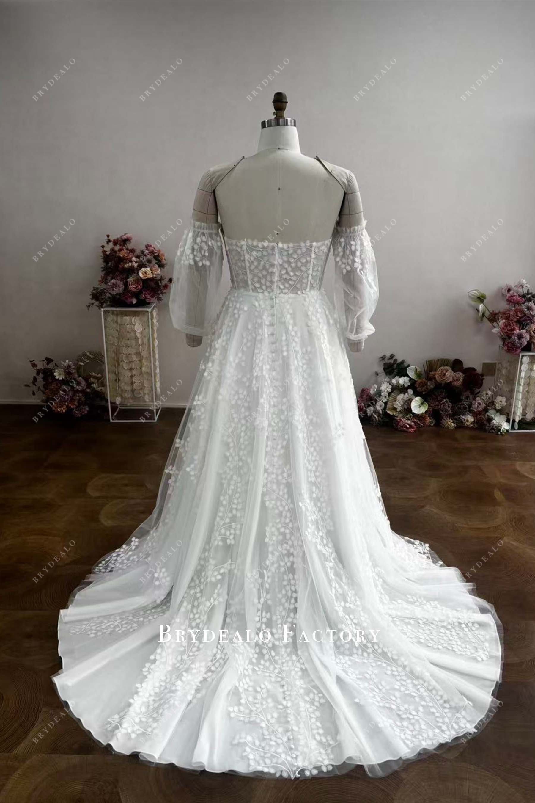 illusion back court train wedding dress