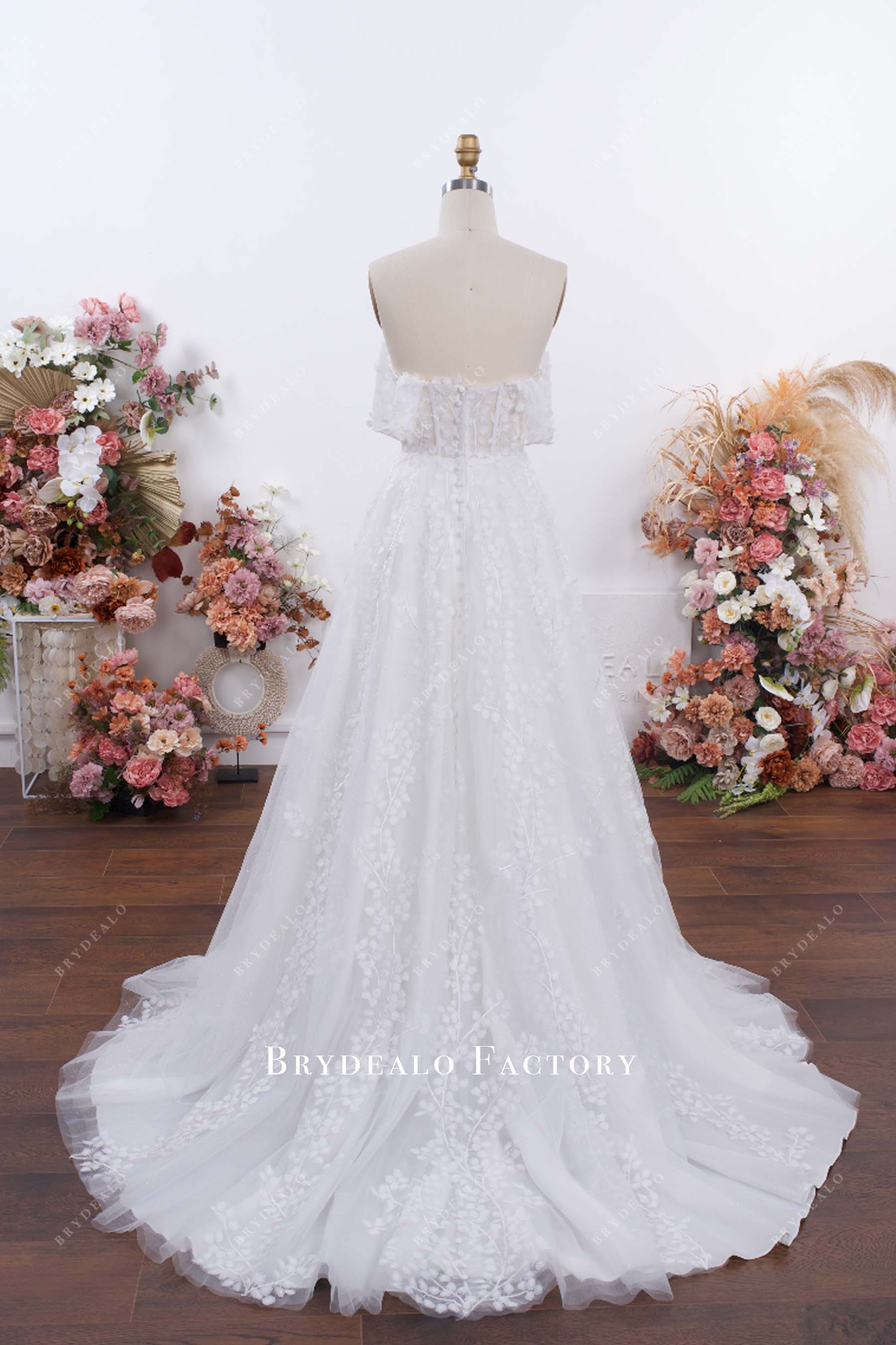 illusion back designer lace wedding dress