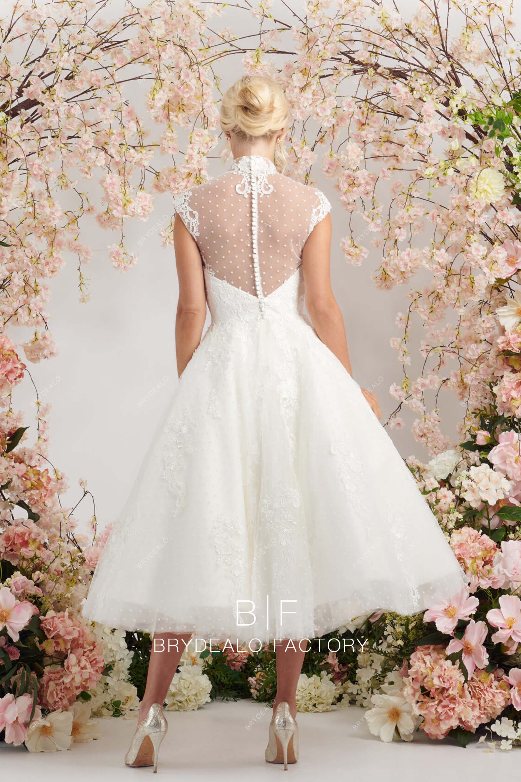 illusion back dot tulle destination wedding dress