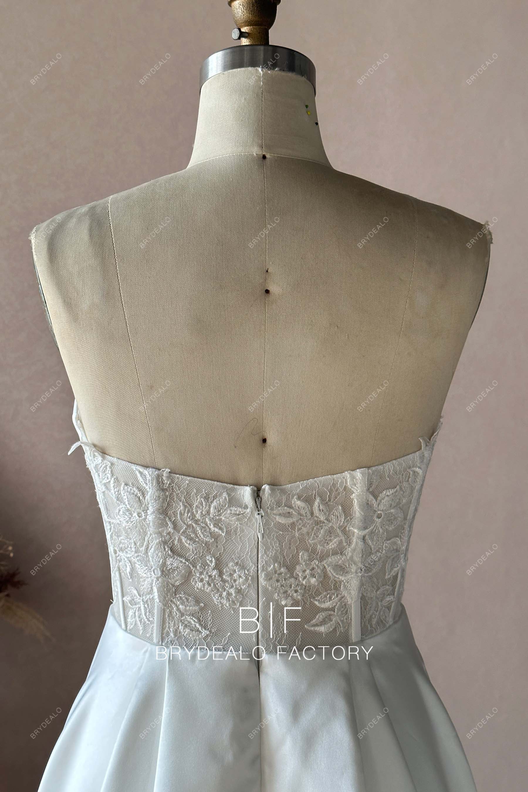 Custom Wholesale Strapless Ruched Satin Slit Bridal Dress 2112120394