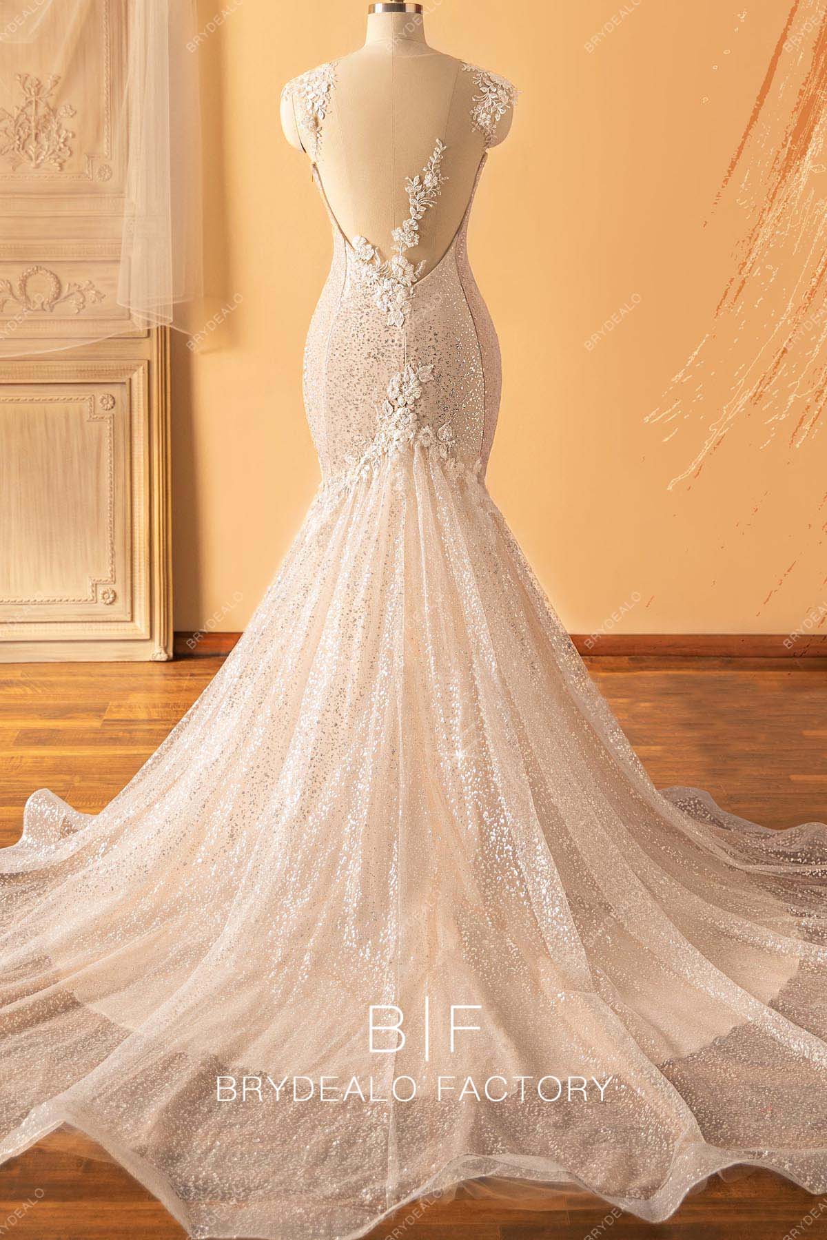 illusion back long train wedding dress
