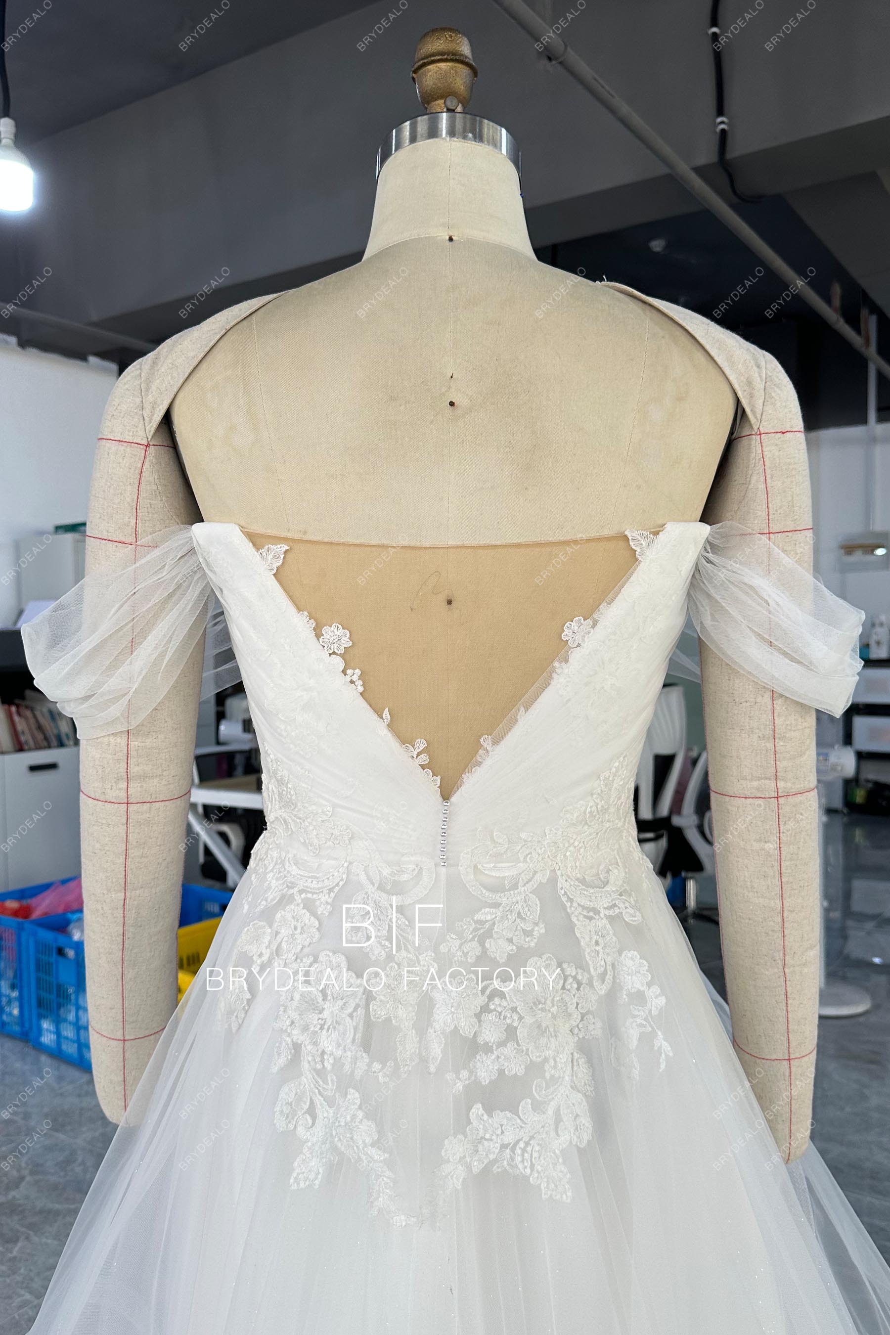 illusion back pleated tulle wedding dress