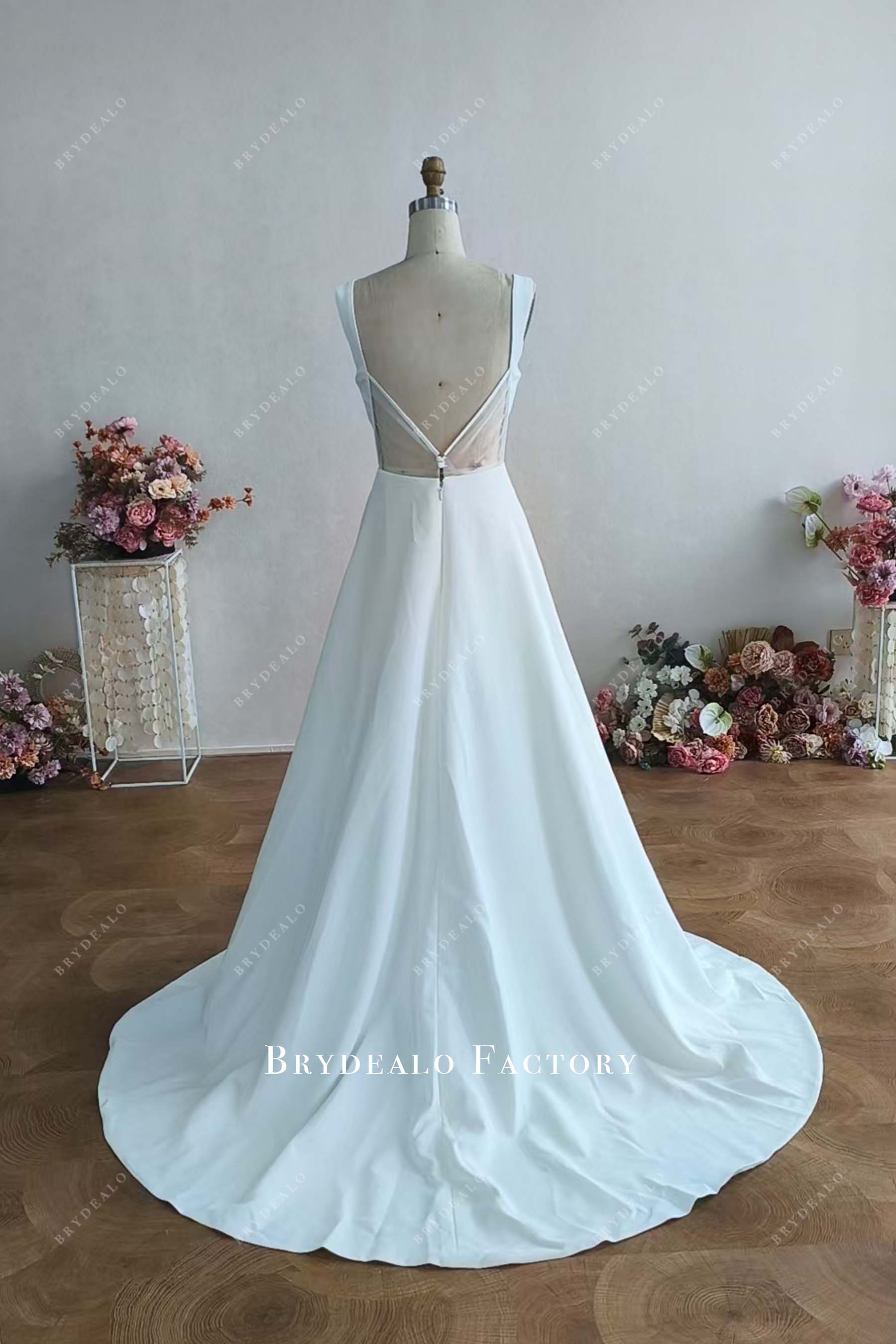 Custom Plunging Neck Slim A-line Wedding Dress