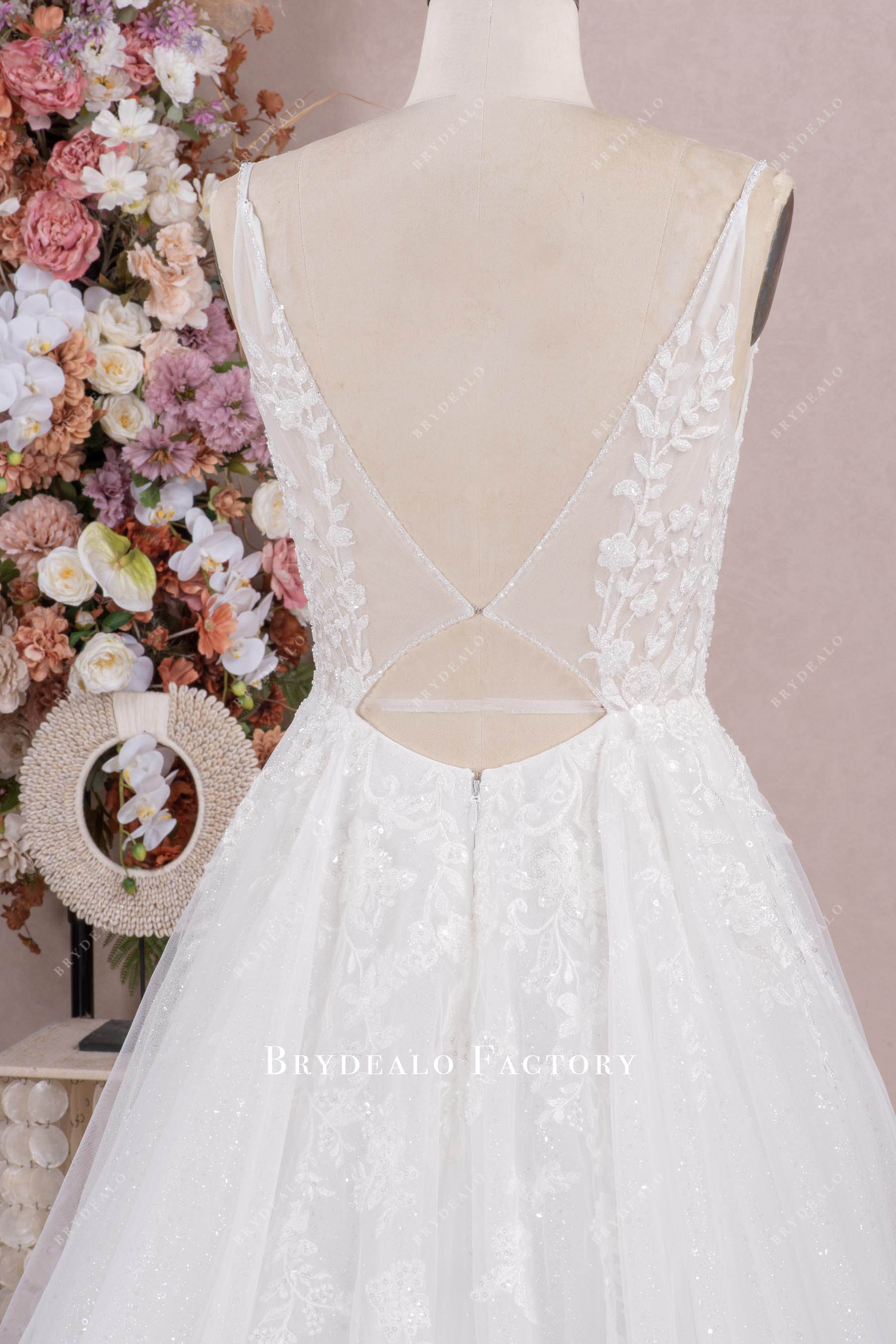 illusion beaded keyhole back bridal gown