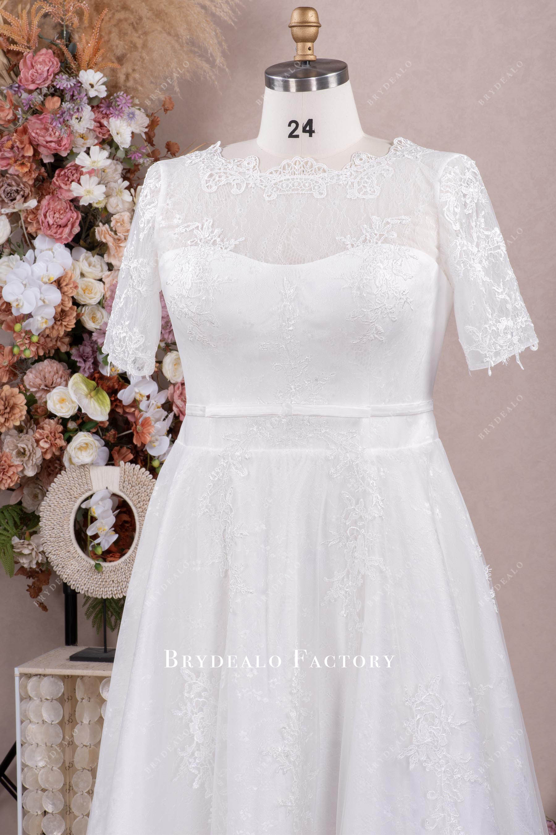 illusion boat neck lace wedding dress