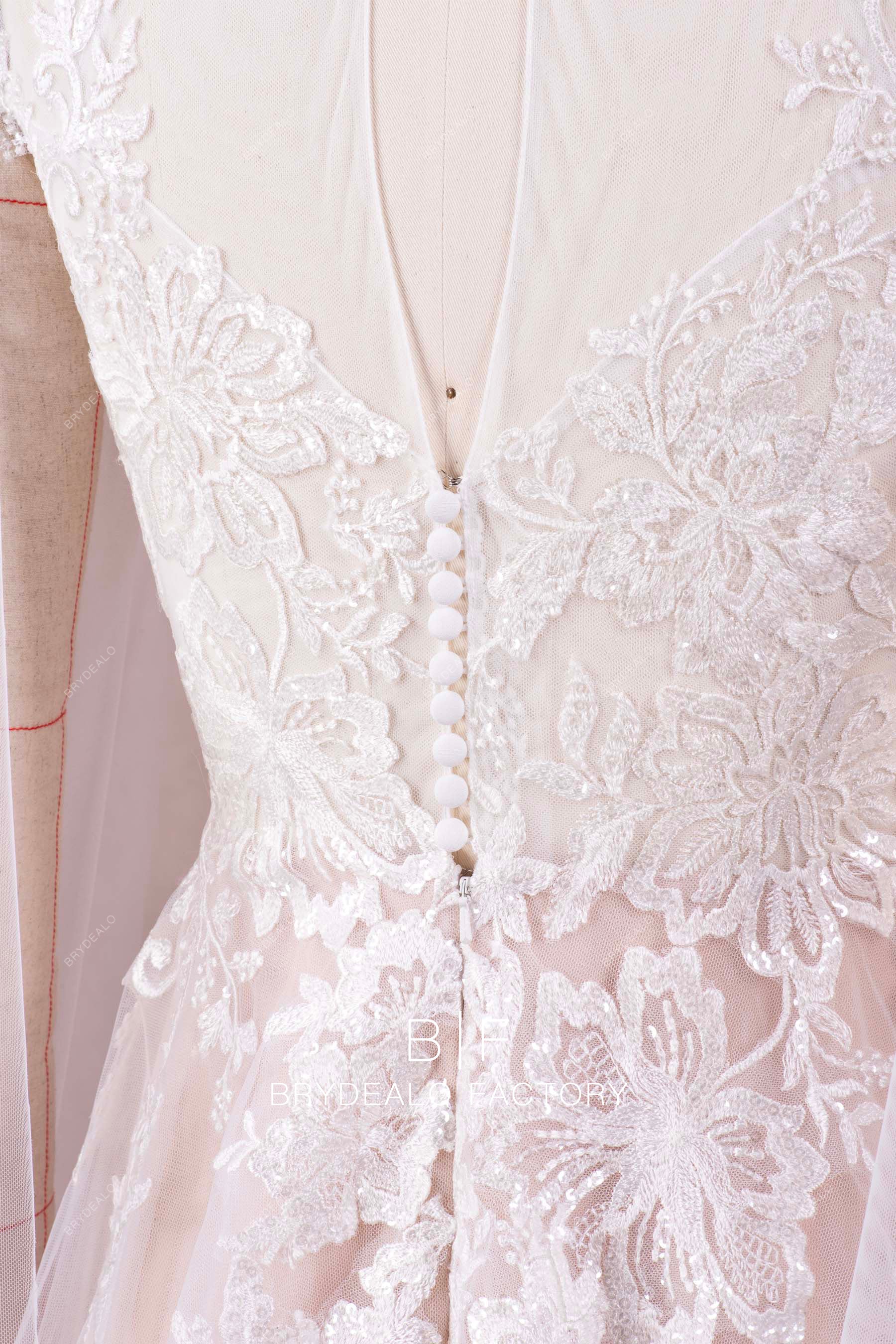 illusion buttoned back lace wedding dress
