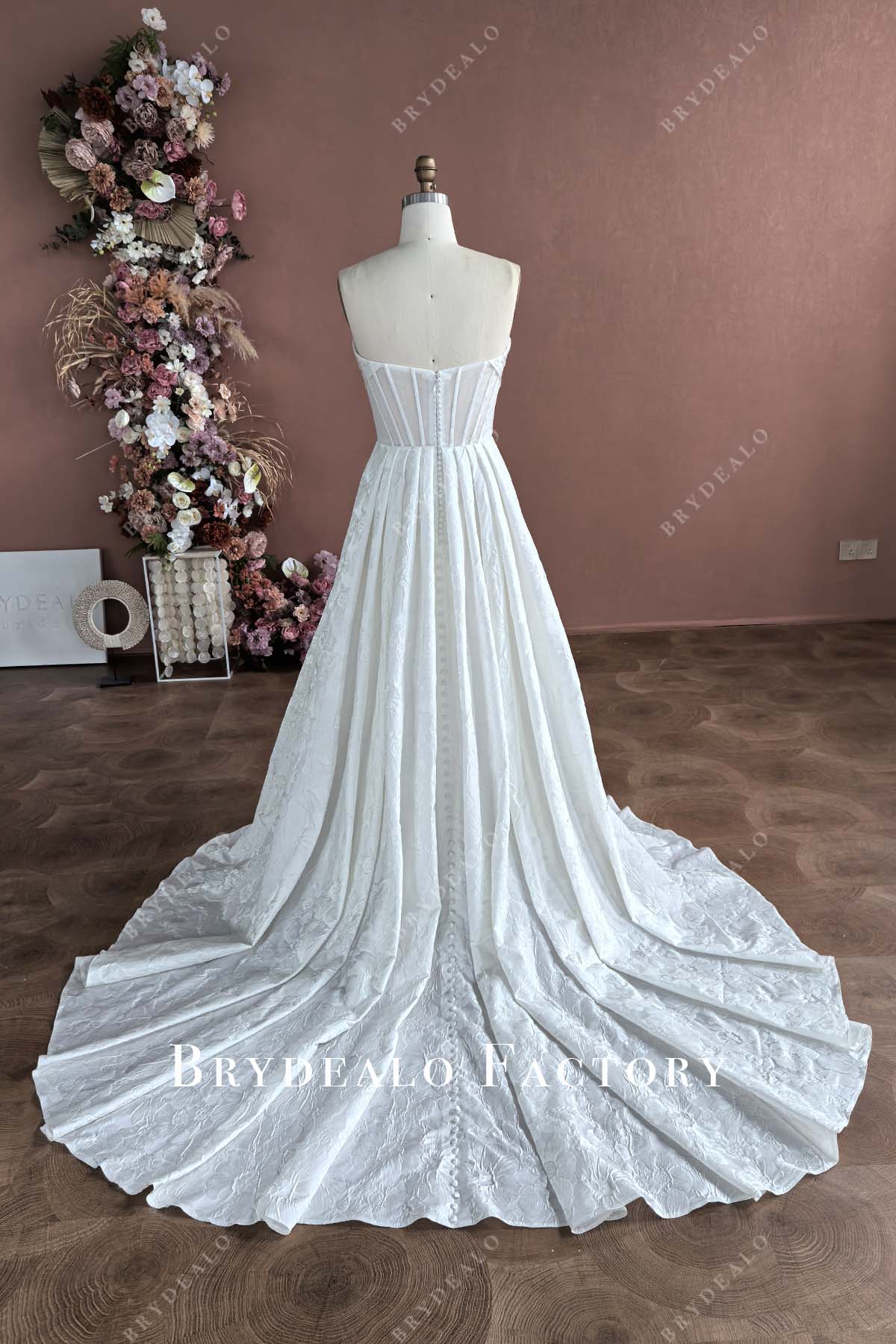 illusion corset back chapel train wedding dress