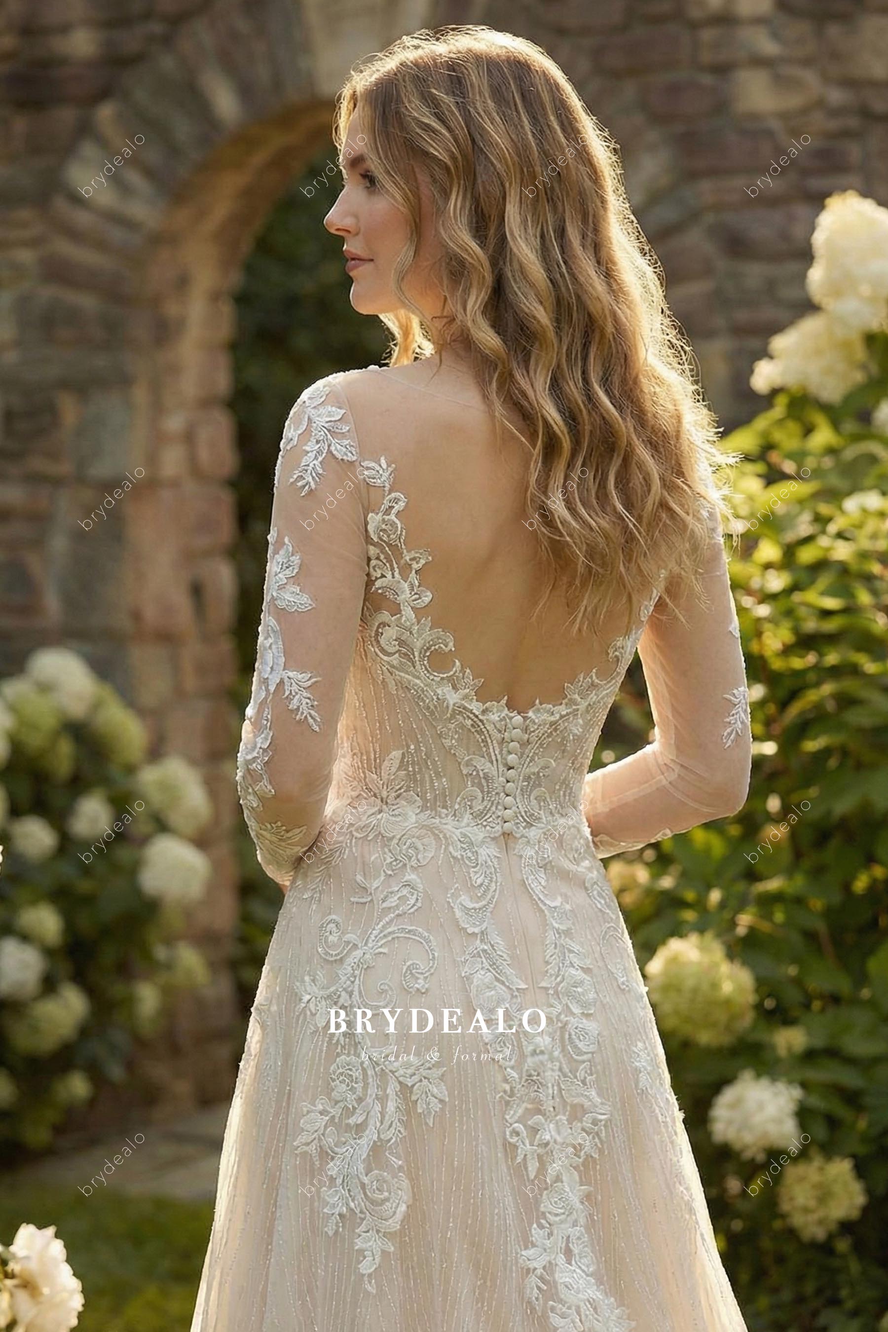 illusion lace back wedding dress