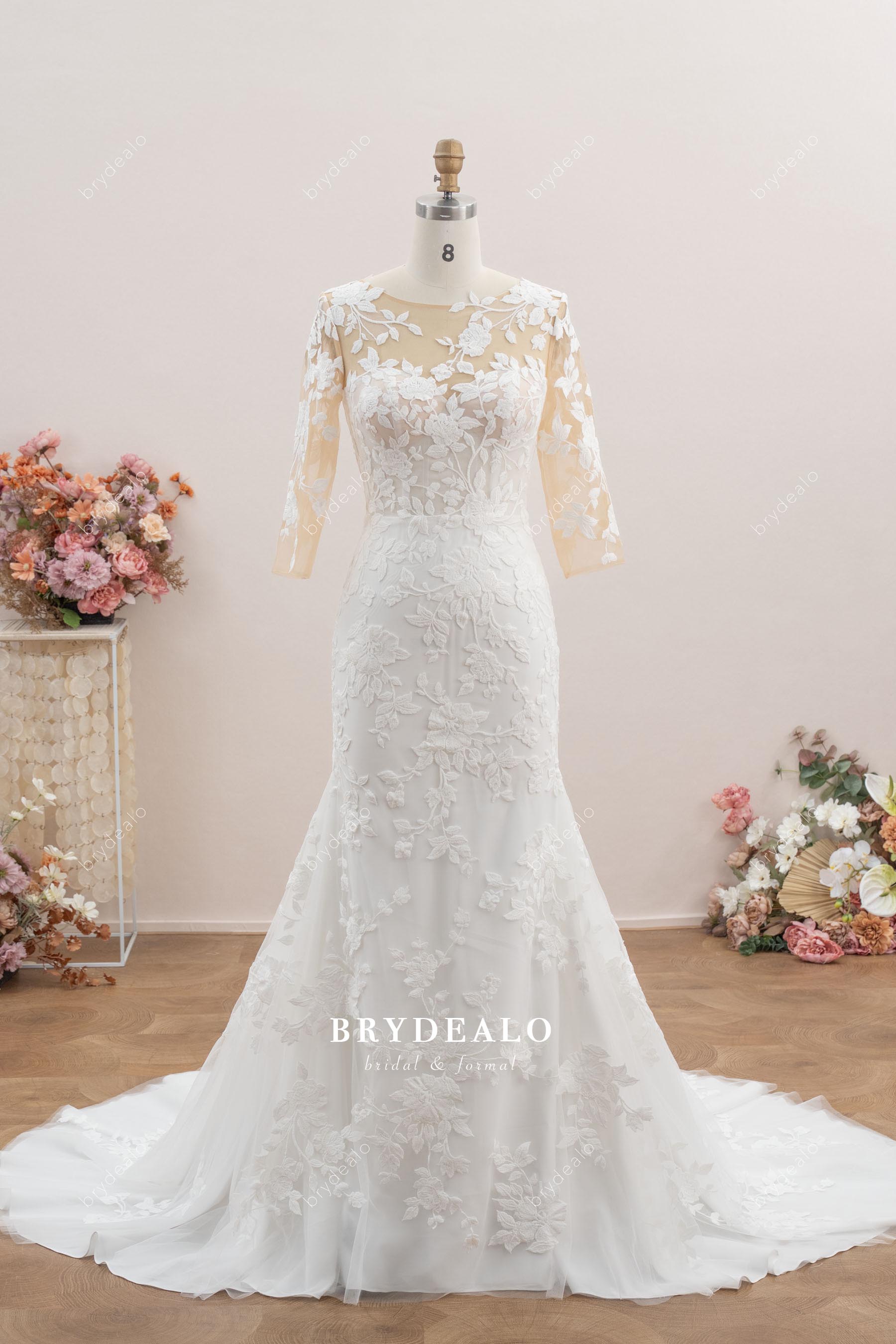 illusion lace bateau neck wedding dress