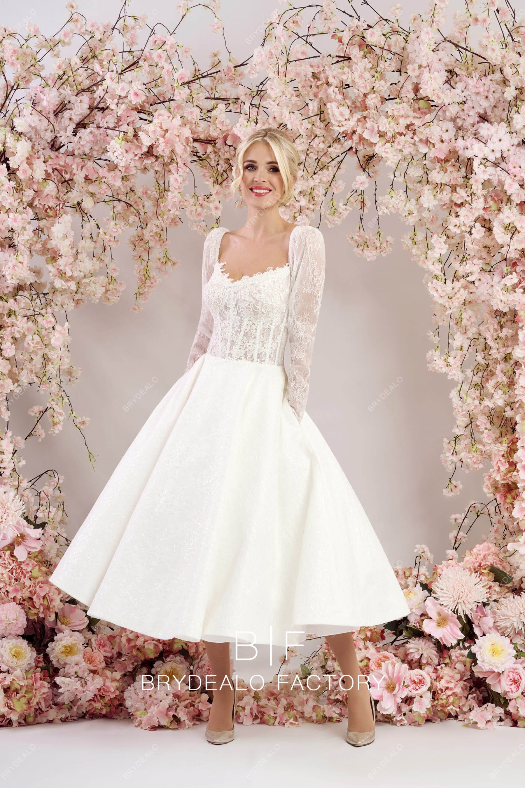 illusion lace corset short wedding dress