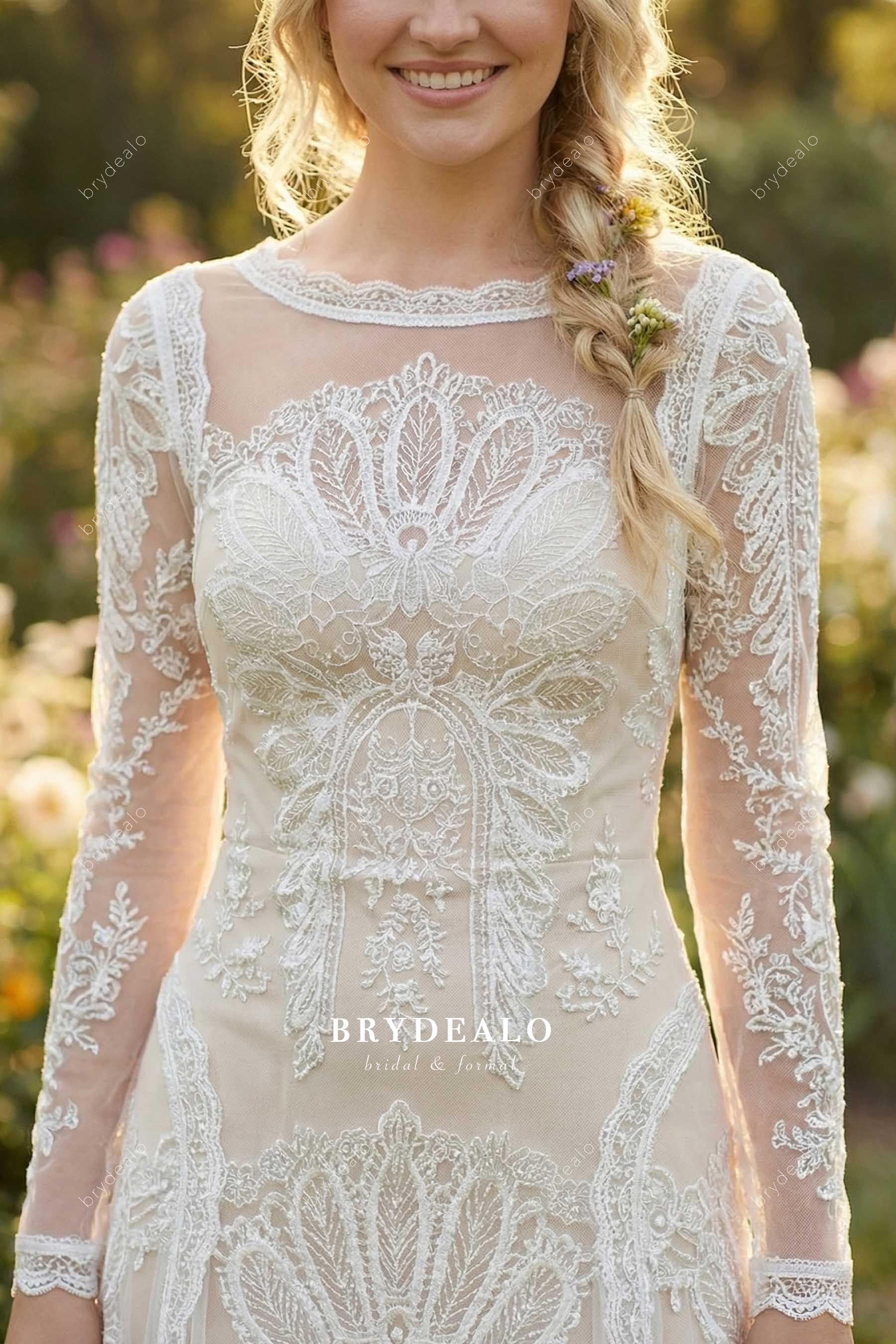 illusion lace long sleeves bridal dress