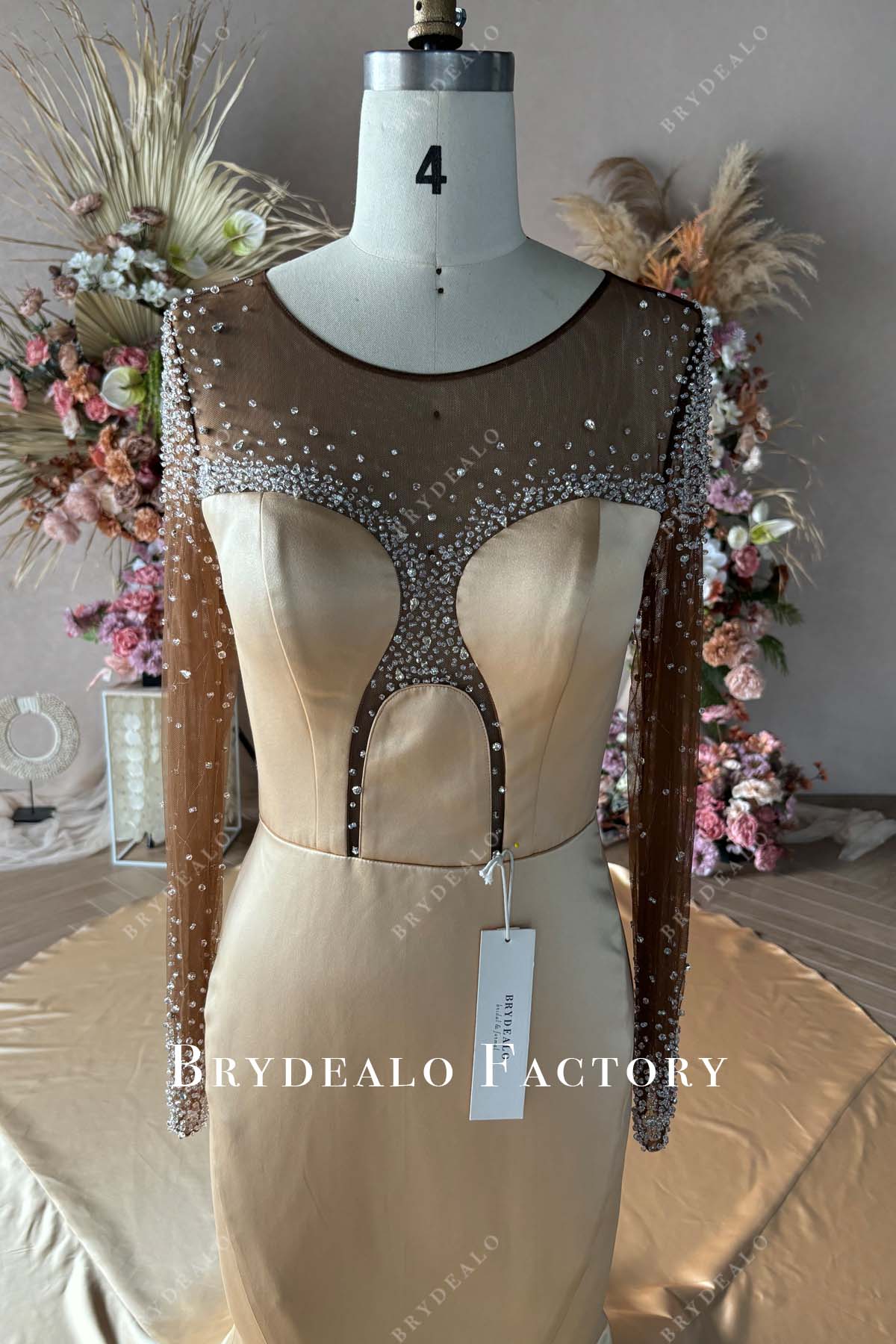 Private Label Rhinestones Rhinestones Illusion Neck Dress