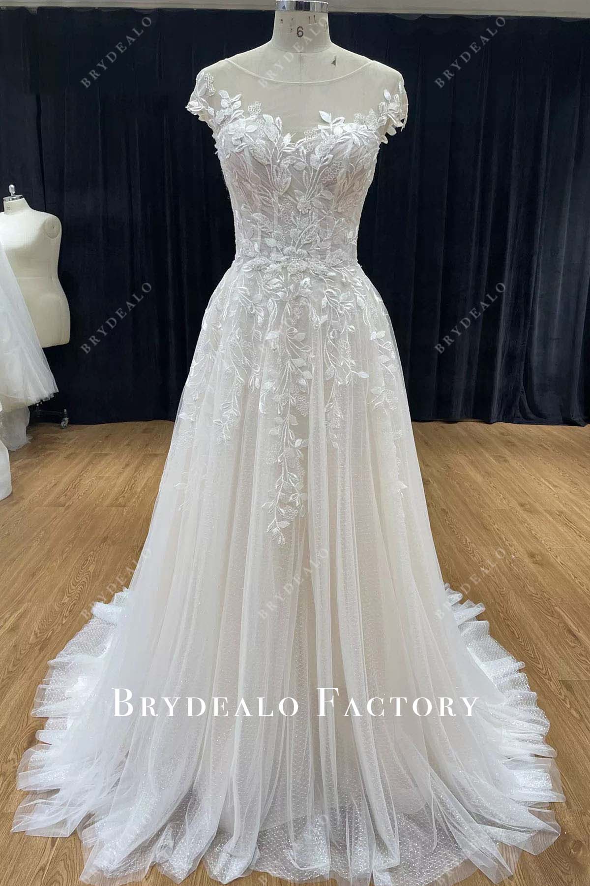 illusion neck lace appliques wedding dress