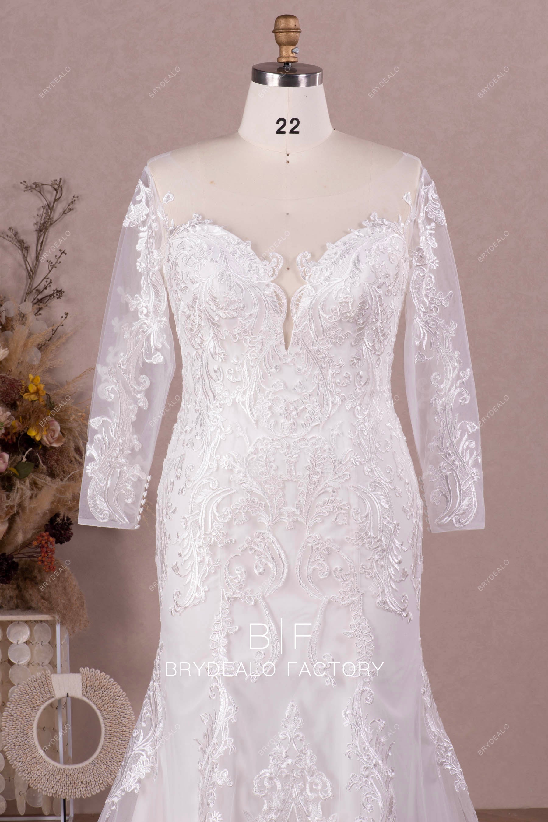 illusion neck lace bridal gown