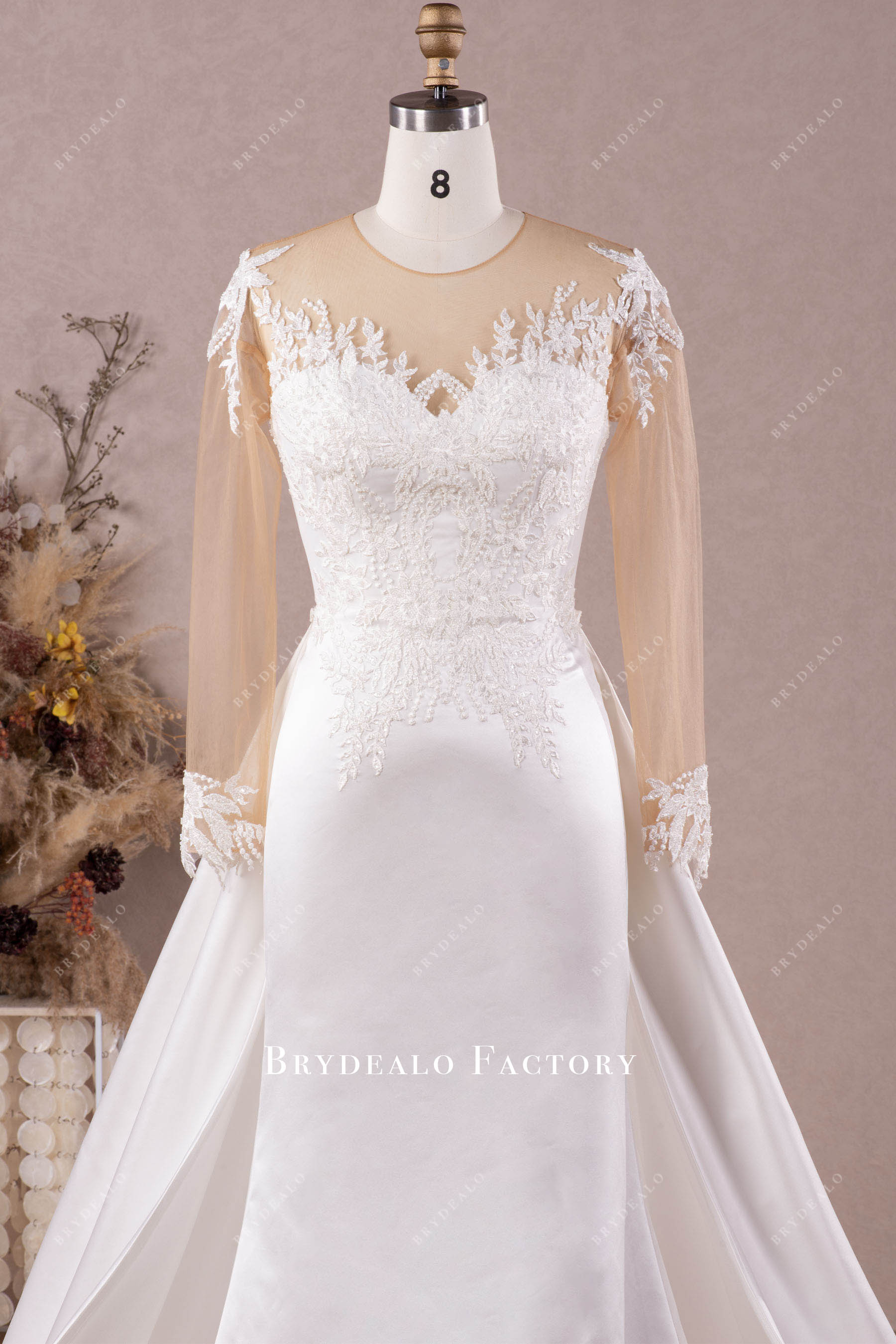 illusion sleeve beaded lace bridal gown