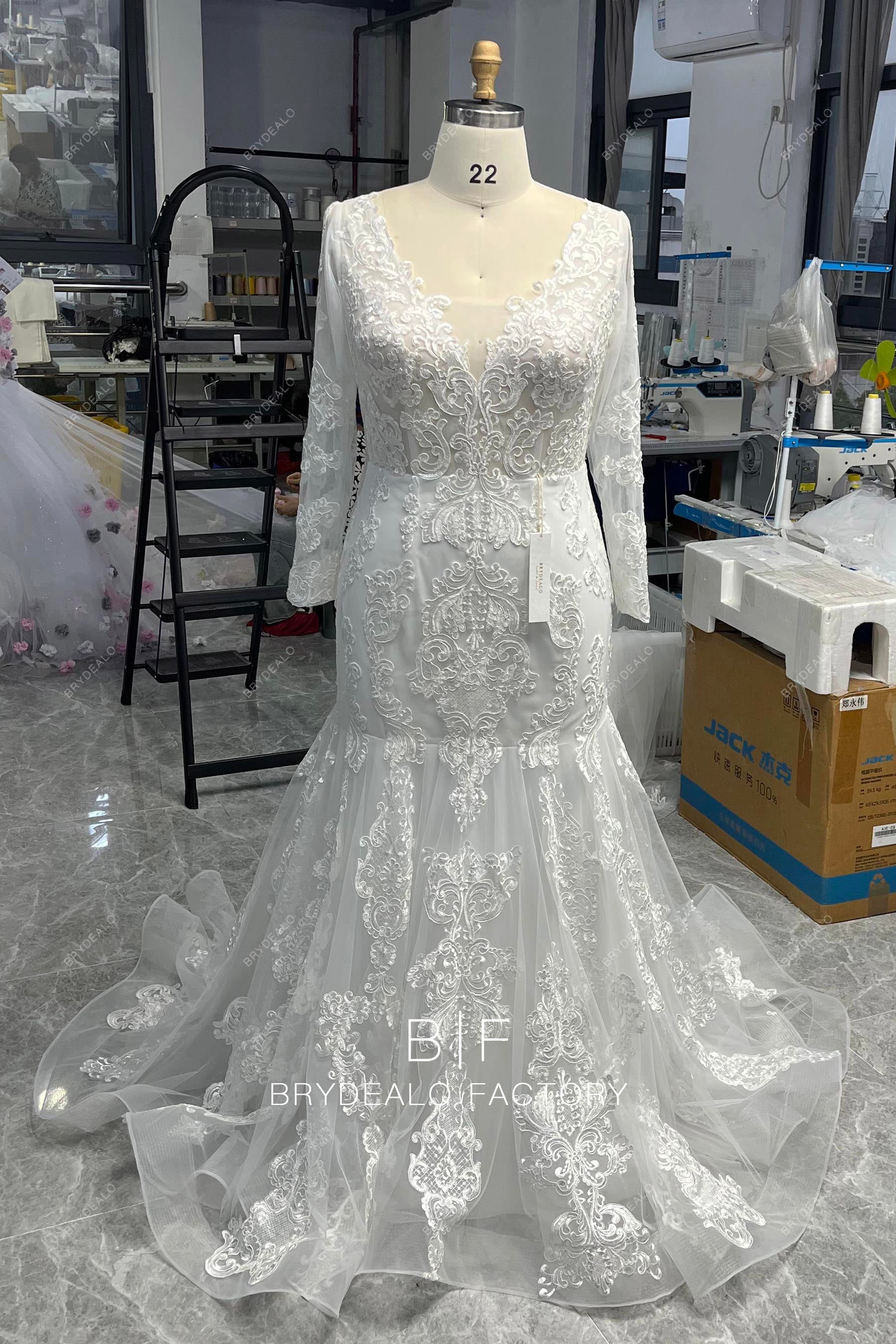 illusion sleeve lace mermaid wedding dress