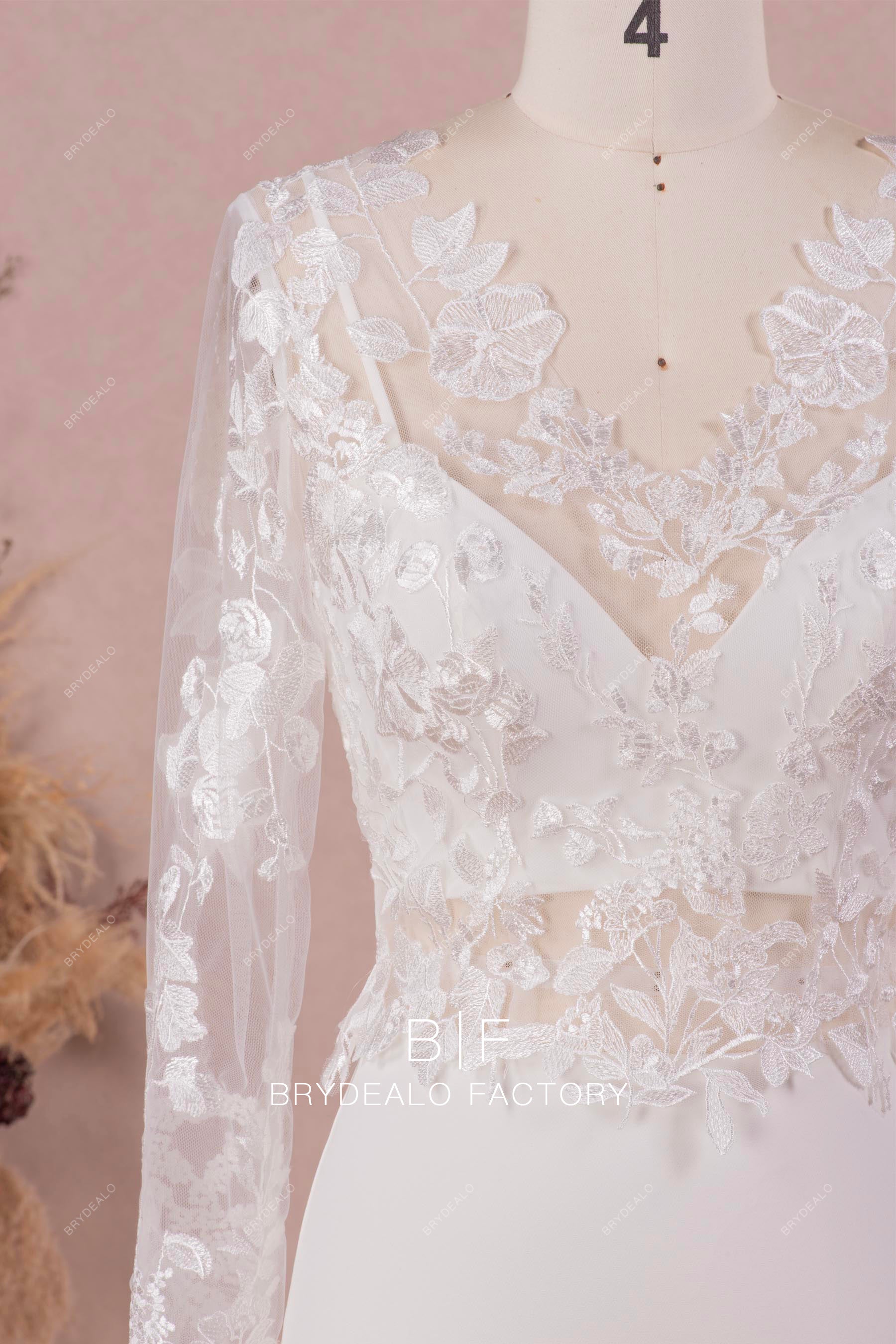 Two-Piece V-neck Lace Bolero Crop Top Crepe Mermaid Wedding Dress